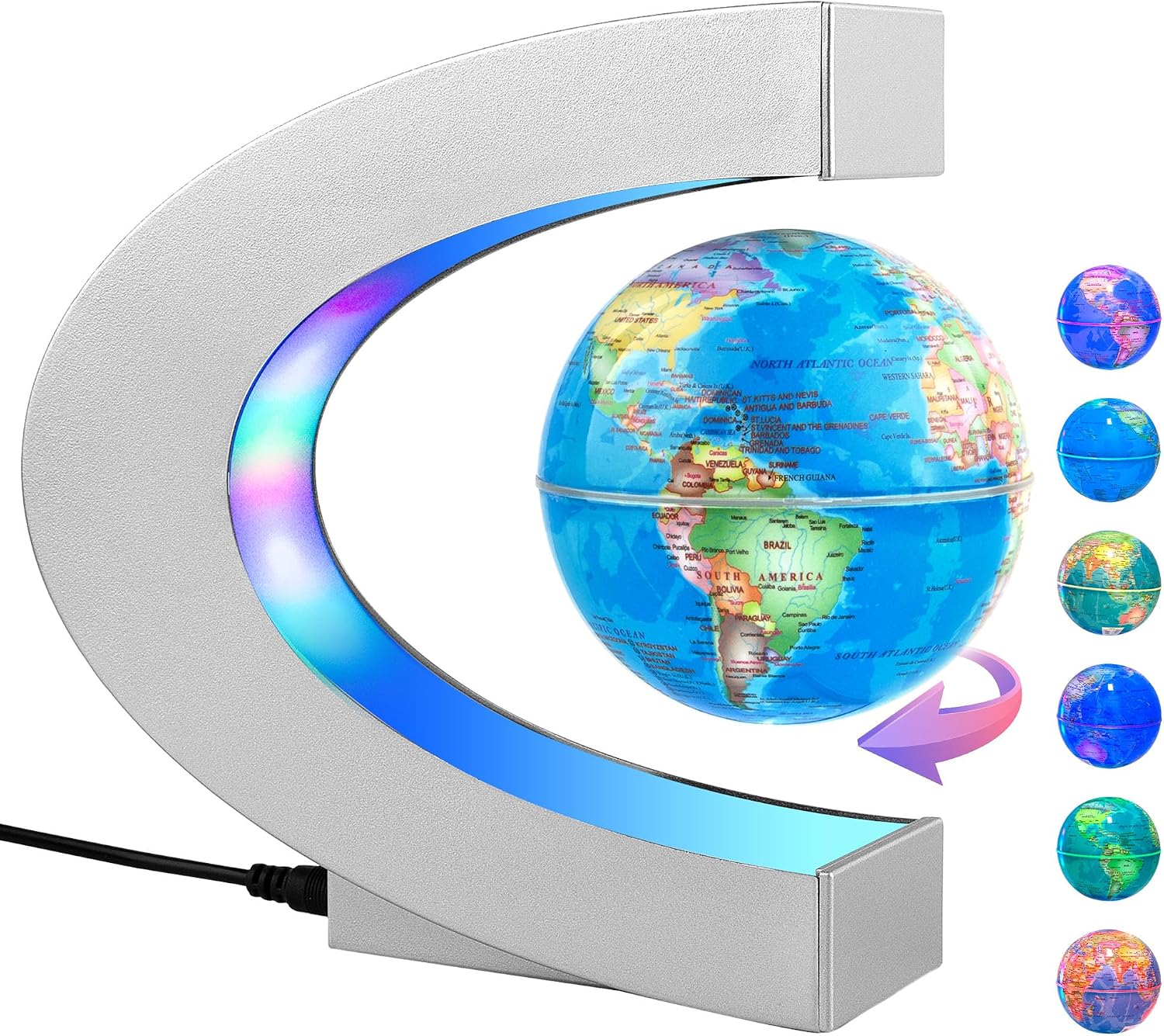 Magnetic Levitating Globe with LED Light | Cool Tech Gift for Men Father | Boys Birthday Gifts for Him | Floating Globes World Office Desk Accessories Tech Gadgets Home Decor Display- Black