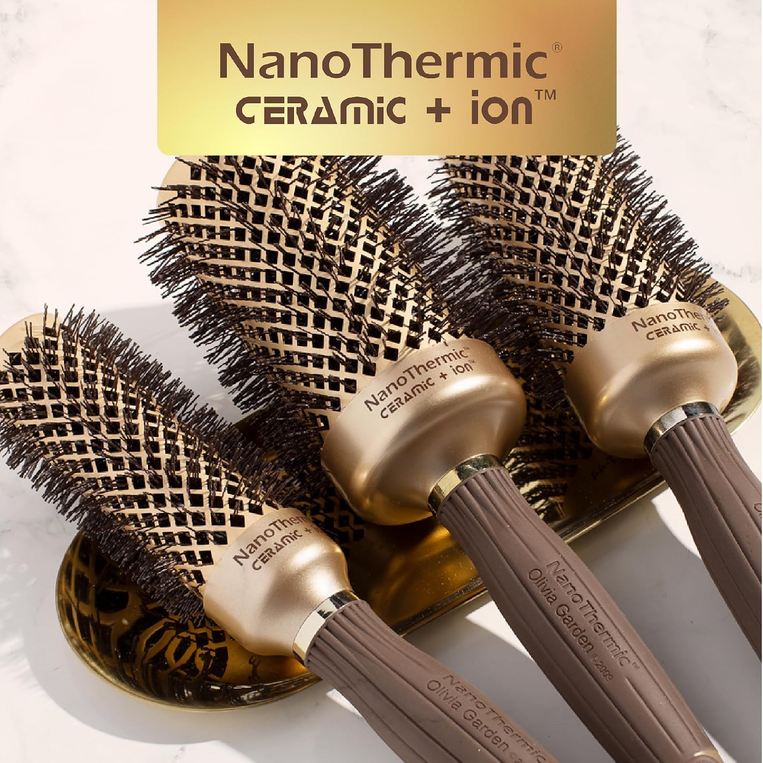Olivia Garden NanoThermic Ceramic + Ion Round Thermal Hair Brush - Not Electrical - Professional Blowout Brush for Normal to Thick Hair