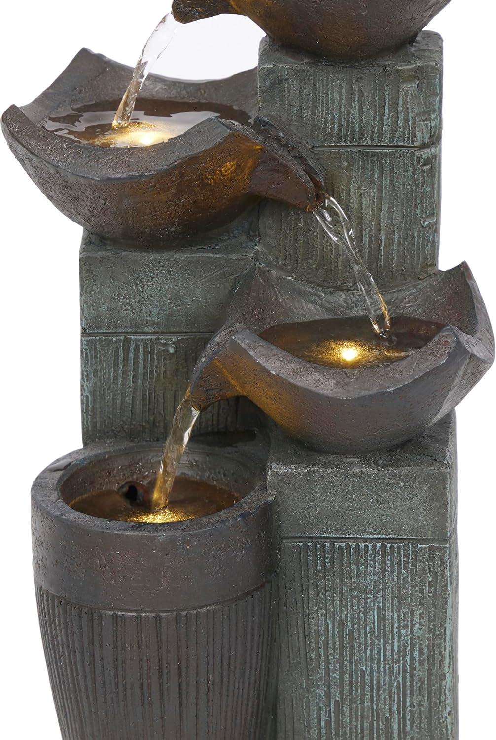 Alpine Corporation WIN326 Indoor Tabletop Light-Up Tiered Rainforest Tree Trunk Water Fountain with LED Lights, 11", Brown