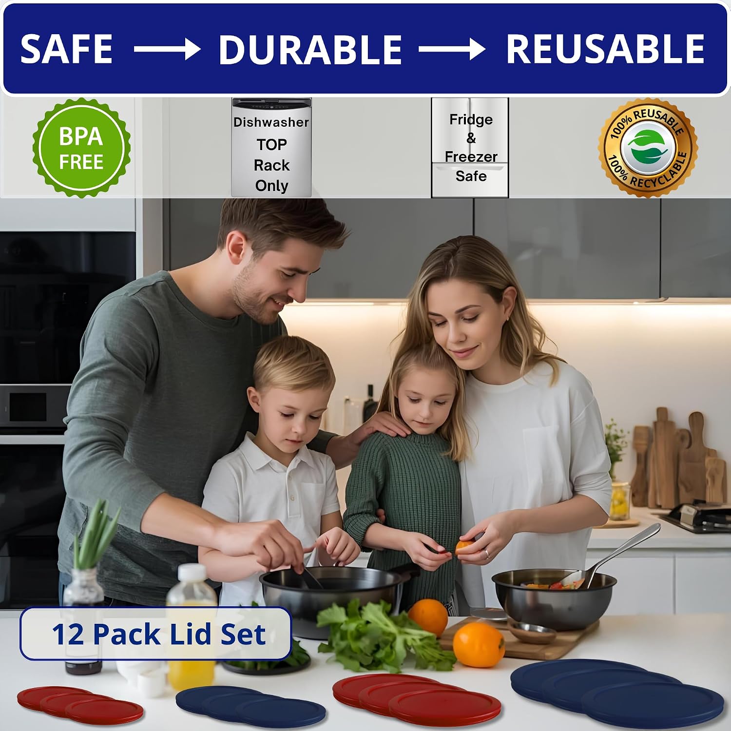 1, 2, 4 & 7 Cup Green, Orange, Blue, Red Replacement Lids/Covers for Pyrex