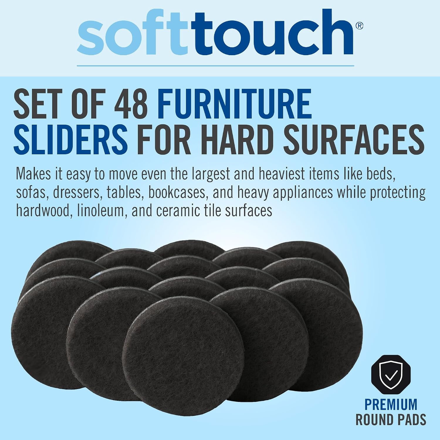 softtouch 1 1/2" Round Heavy Duty Felt Furniture Pads for Hardwood, Brown (24 Pack)