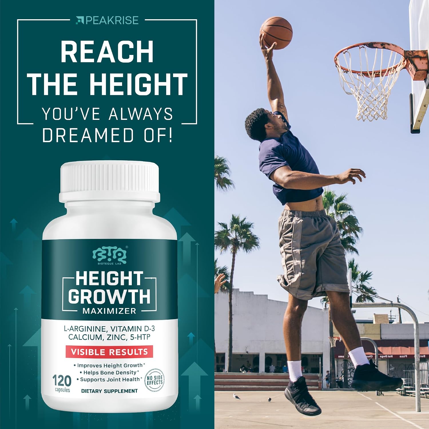 BIOTEQUELAB Height Growth Maximizer, Calcium, Vitamin D3 and Zinc Blend Pills, Bone Growth Supplement for Kids and Teens, Bone Strength