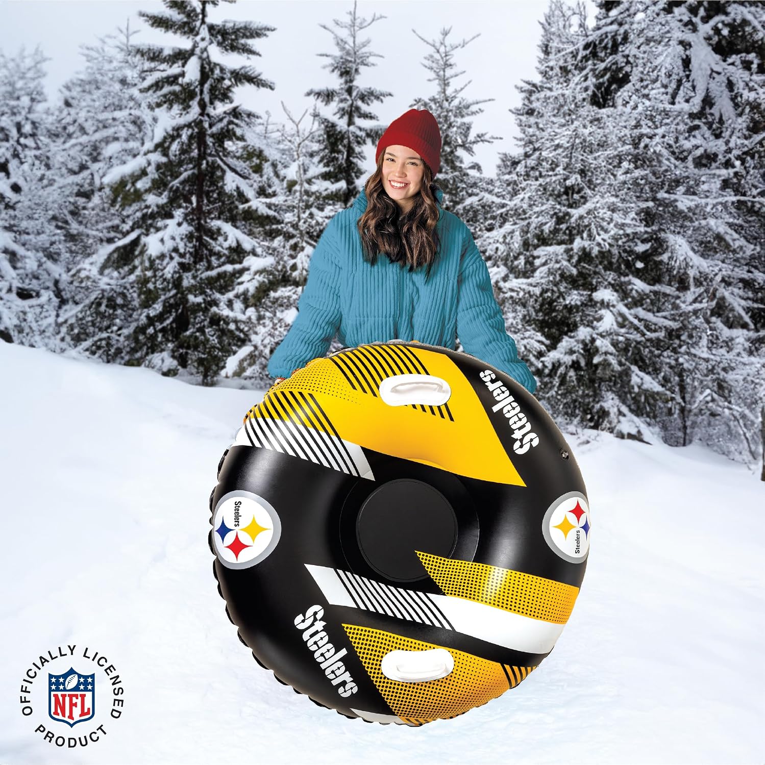 Big Mouth Inc NFL Snow Tube, Heavy Duty Inflatable Snow Sled for Winter Tubing, Ride-On Snow Tube with Handles for Kids and Adults, Outdoor Winter Fun and Football Fan Gifts