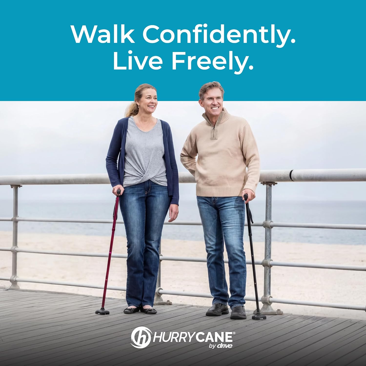 HurryCane Freedom Edition Foldable Walking Cane with T Handle