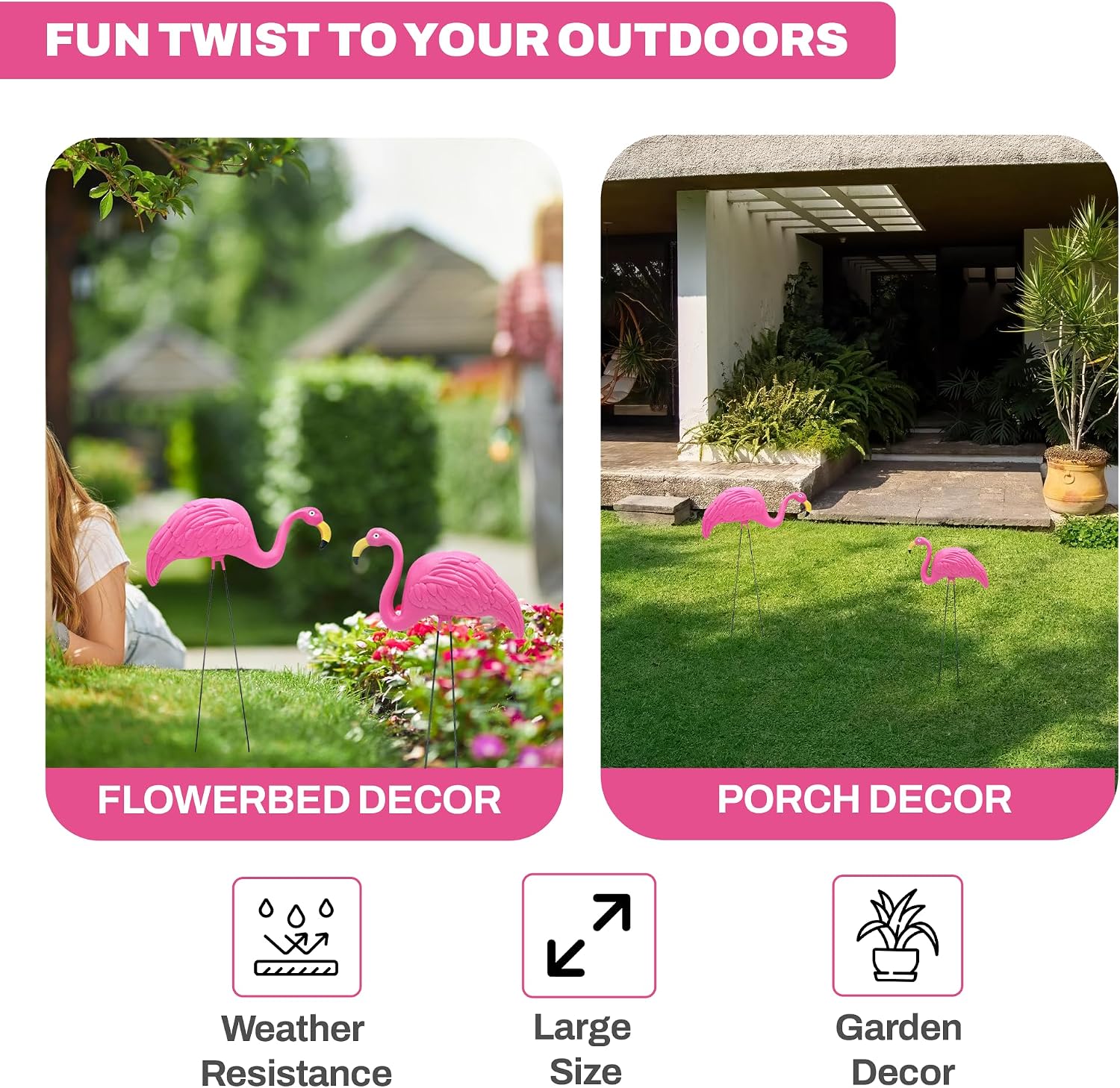 4E's Novelty 2 Pink Flamingos Yard Decorations - Extra Large 24" Flamingos Yard Ornaments - Pink Flamingos for Yard Sculptures & Statues - Lawn