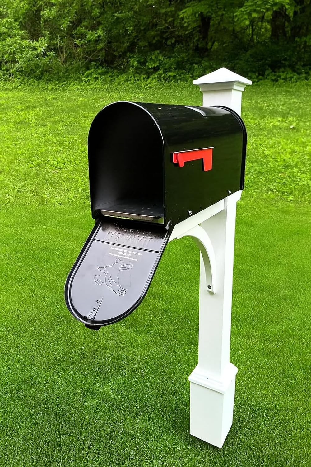 Argonne White Post & Black Mailbox (Large) | Personal curbside mailbox system features a large black aluminum mailbox, sturdy white square post, and custom house numbers.