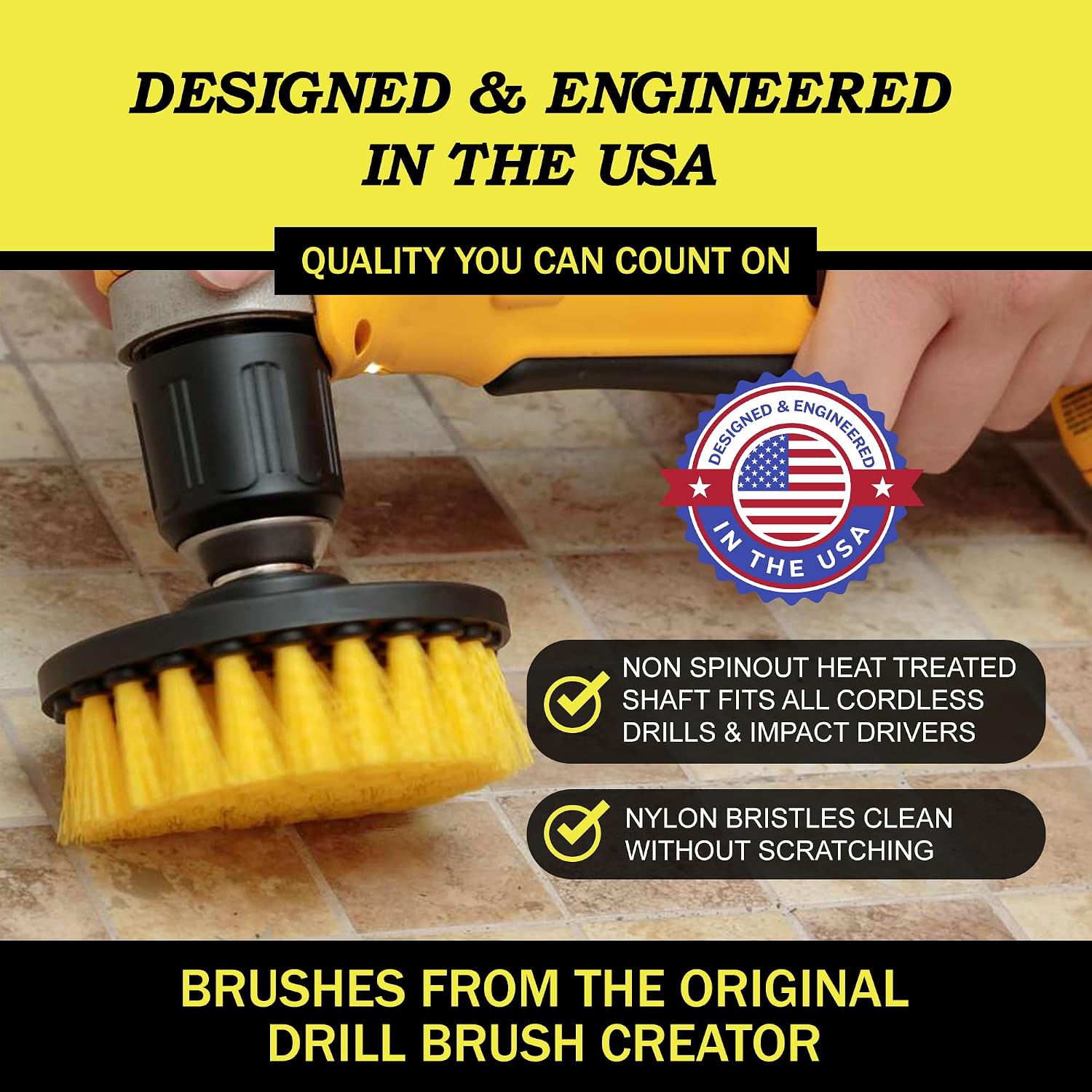 Drillbrush Drill Brush Attachment Set for Bathroom, Tile & Grout Cleaning | Power Scrubber Brush Kit for Bathtub & Shower - All-Purpose Household Cleaning Brushes for Drill - Electric Grout Cleaner Kit