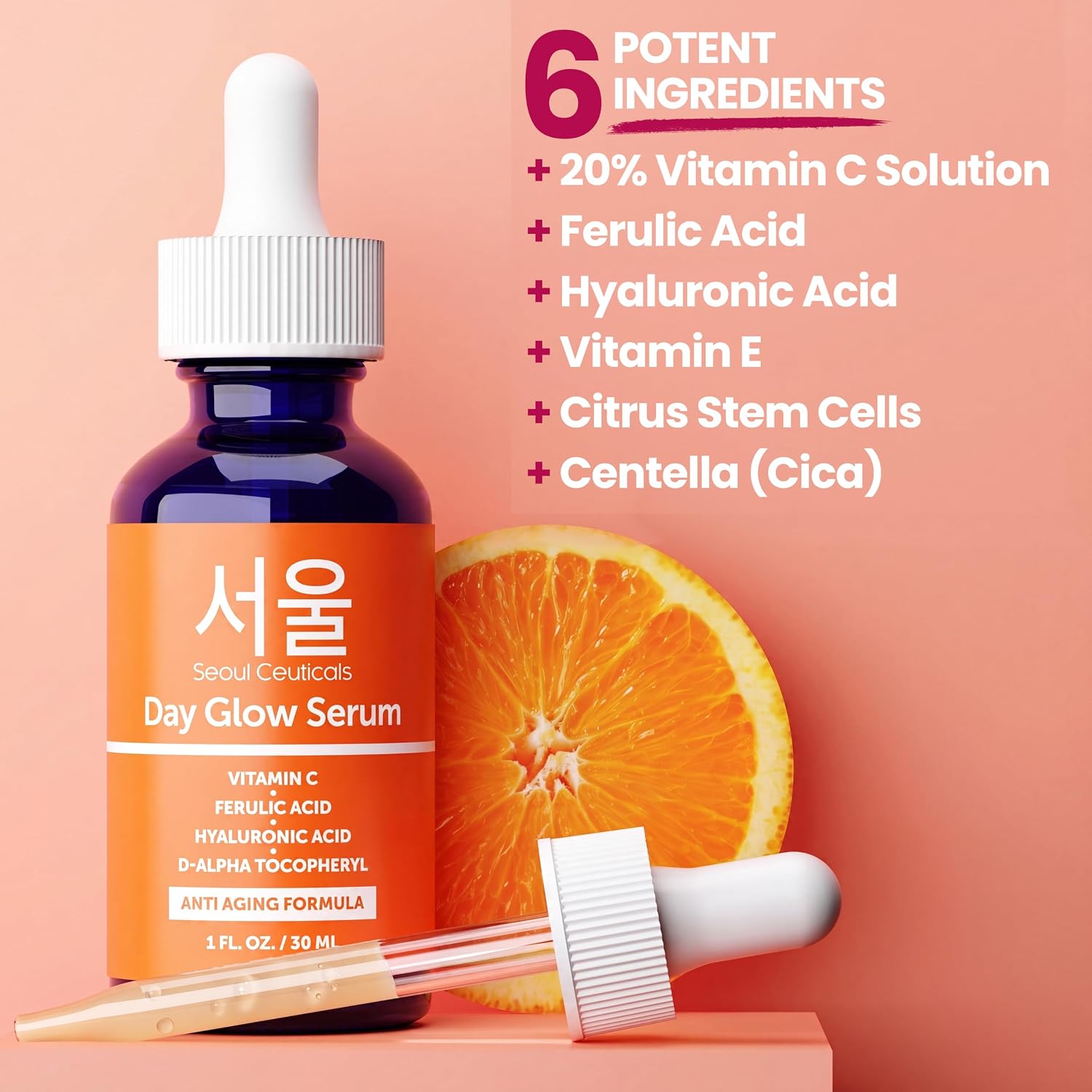 SeoulCeuticals Korean Skin Care 20% Vitamin C Serum for Face + CE Ferulic | 1oz C E Ferulic Vit C Facial Oil with Hyaluronic Acid, Vitamina E, Vegan, Cruelty Free, Anti Aging K Beauty Glow C+E Skincare