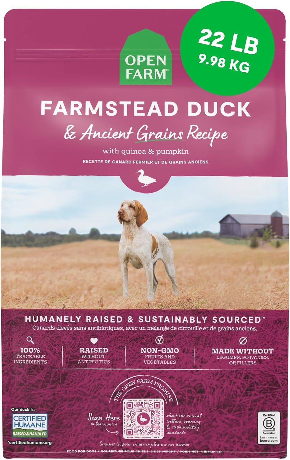 Open Farm Ancient Grains Dry Dog Food, Grass-Fed Beef Kibble, 11lb Bag
