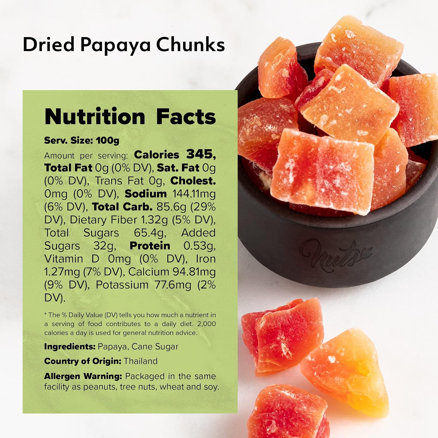 NUTS U.S. - Unsulphured Dried Papaya Chunks | Low Sugar | No Color Added | NON-GMO and Gluten Free | Vegan Snacks | Packed in a Resealable Bag!!! (1 LB)