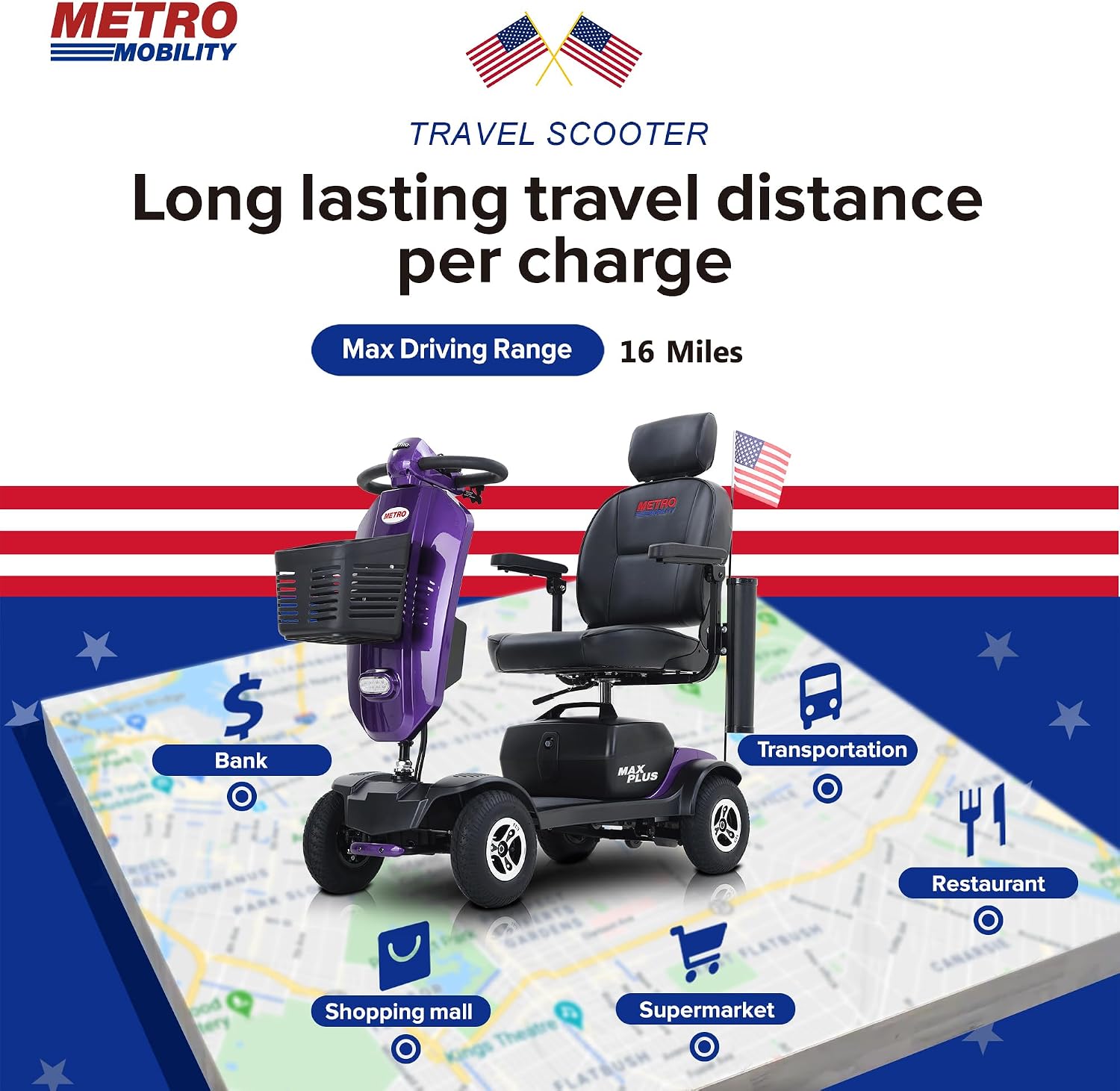 Metro Mobility 4 Wheel Powered Mobility Scooter for Seniors - 300 lbs Capacity Electric Mobility Scooter for Adults - Long Range Power Extended