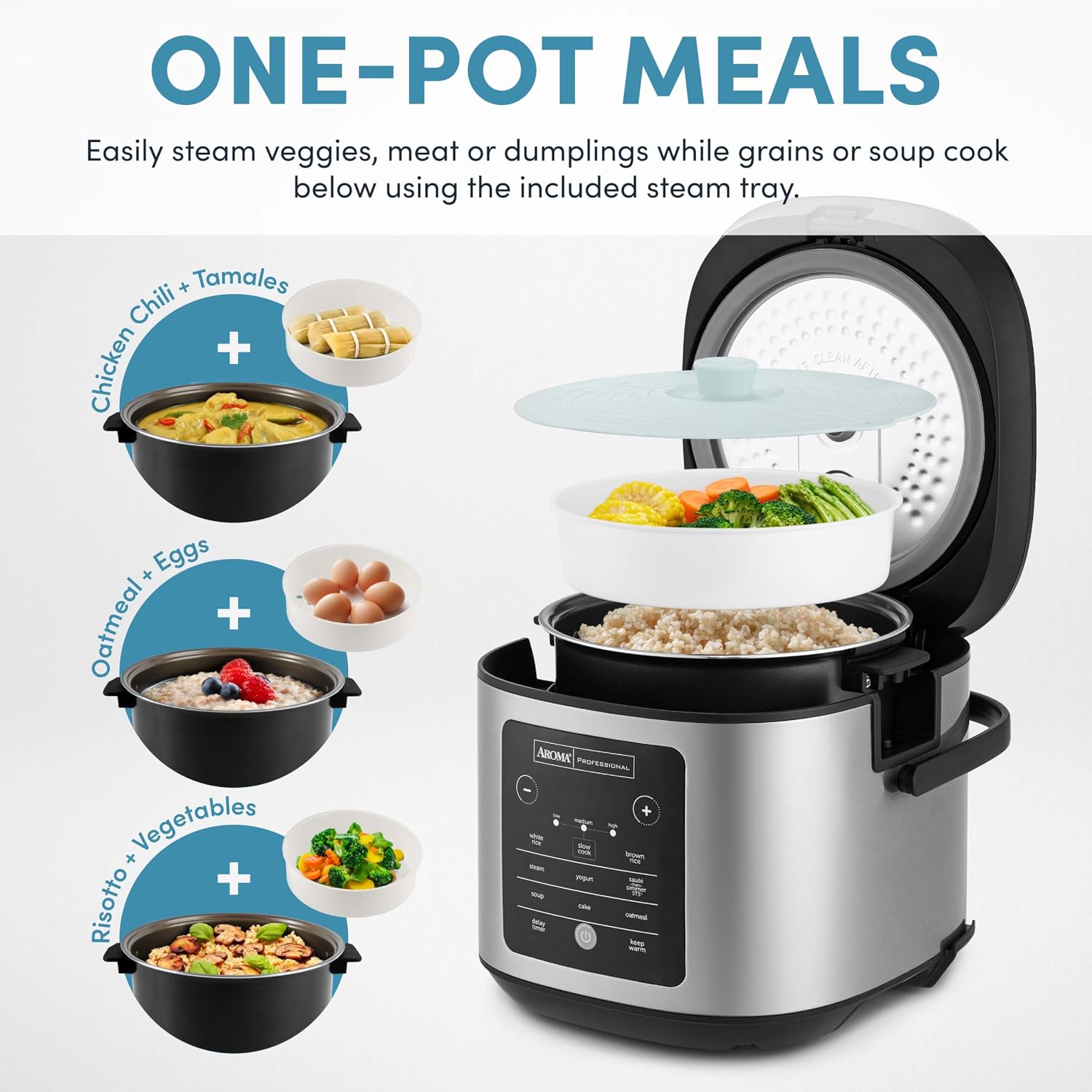 AROMA Digital Rice Cooker, 4-Cup (Uncooked) / 8-Cup (Cooked), Steamer, Grain Cooker, Multicooker, 2 Qt, Stainless Steel Exterior, ARC-914SBD
