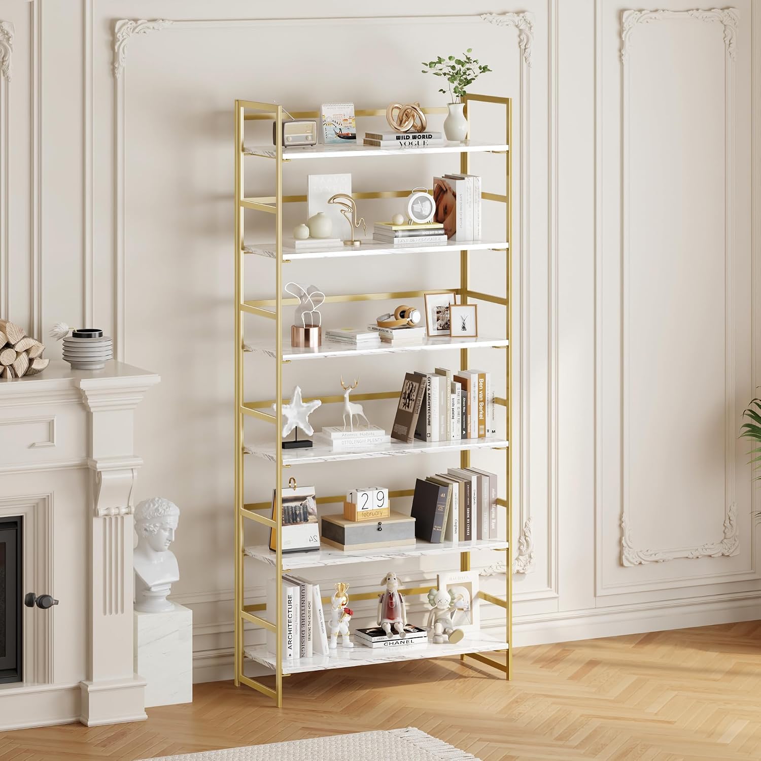 Vintage Multifunctional Folding Bookshelf, No-Assembly Plant Stand Storage Rack Shelves for Home Office (Fire, 5-Tier)