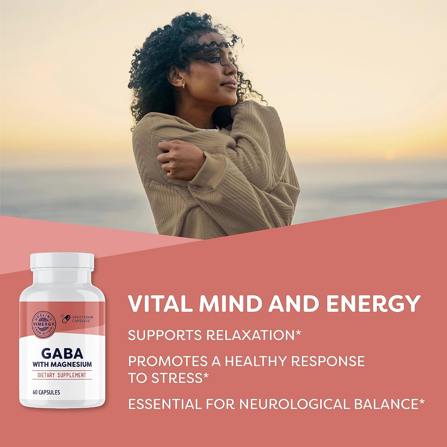 Vimergy GABA with Magnesium Supplement for Calm, 60 Capsules and Servings