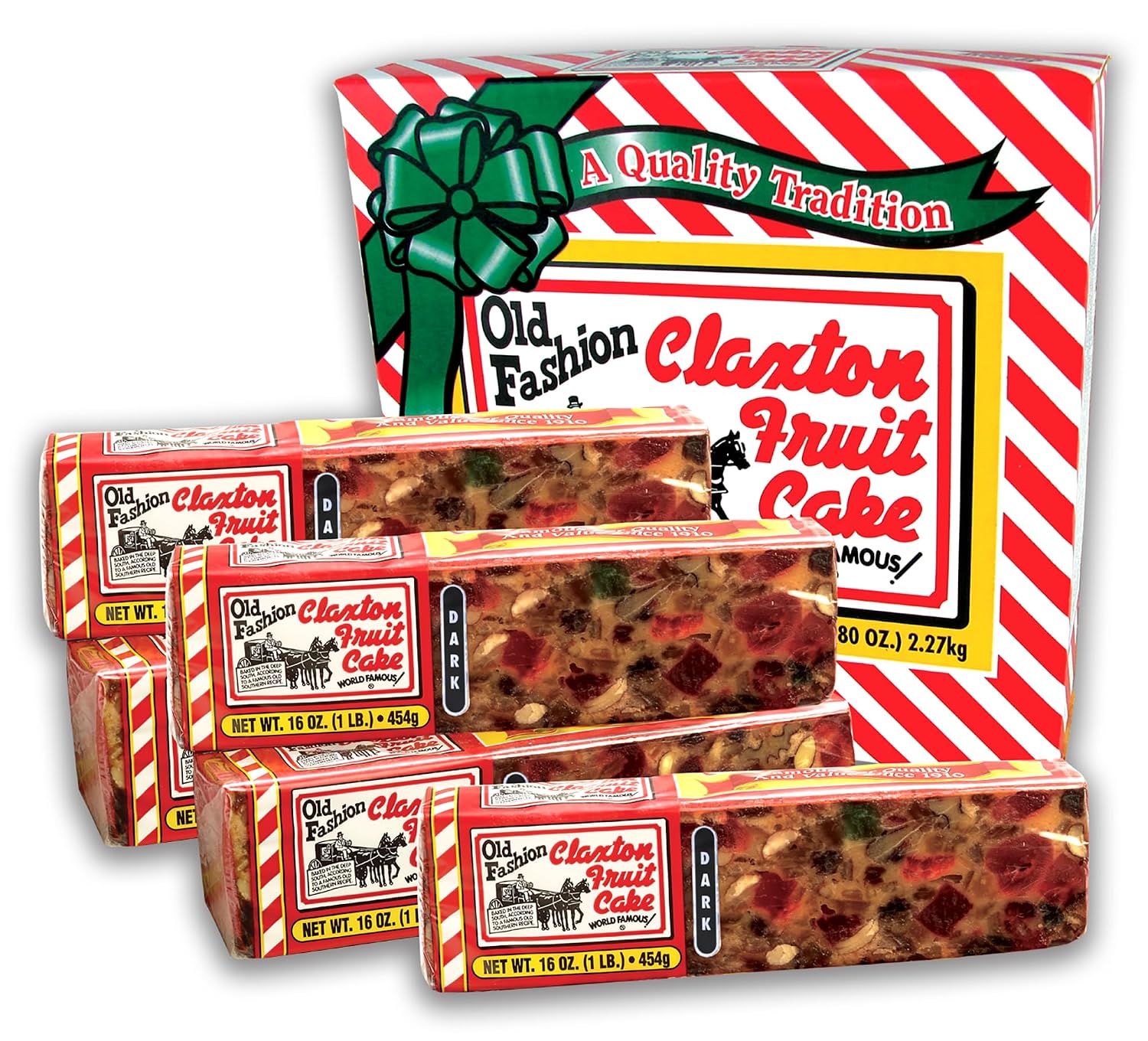Claxton Fruit Cake – 5-1 lb Regular Recipe Loaves | Individually Wrapped | Packaged in Signature Red-and-White Gift Carton | Old-Fashioned Holiday Fruitcake Since 1910 | 5 Pack