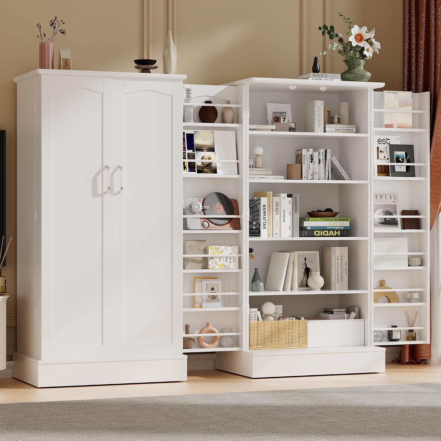 kepptory 47” Pantry Cabinet, Kitchen Pantry Storage Cabinet with Doors and Adjustable Shelves,Freestanding Buffet Cupboards Sideboard for Living Room and Dinning Room (White)