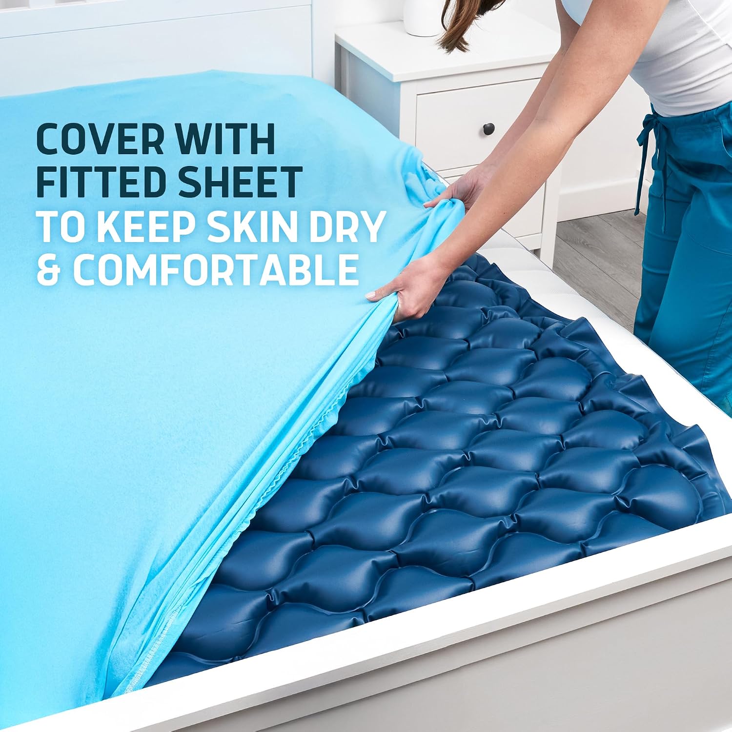 Lunderg PressuRelief Alternating Air Pressure Mattress Pad with Static Mode | With Snap-2-Pad Comfort Layer - Quiet Pump, Comfortable Bed Sore Prevention Mattress Topper for Hospital Bed or Home
