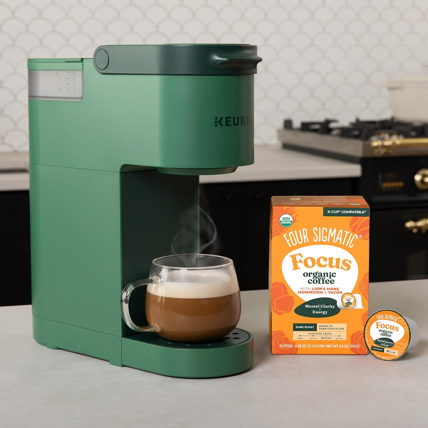 Four Sigmatic Mushroom Coffee K-Cups | Organic Dark Roast Coffee with Lion’s Mane Mushroom Powder & Yacon | Focus & Immune Support | Vegan & Keto