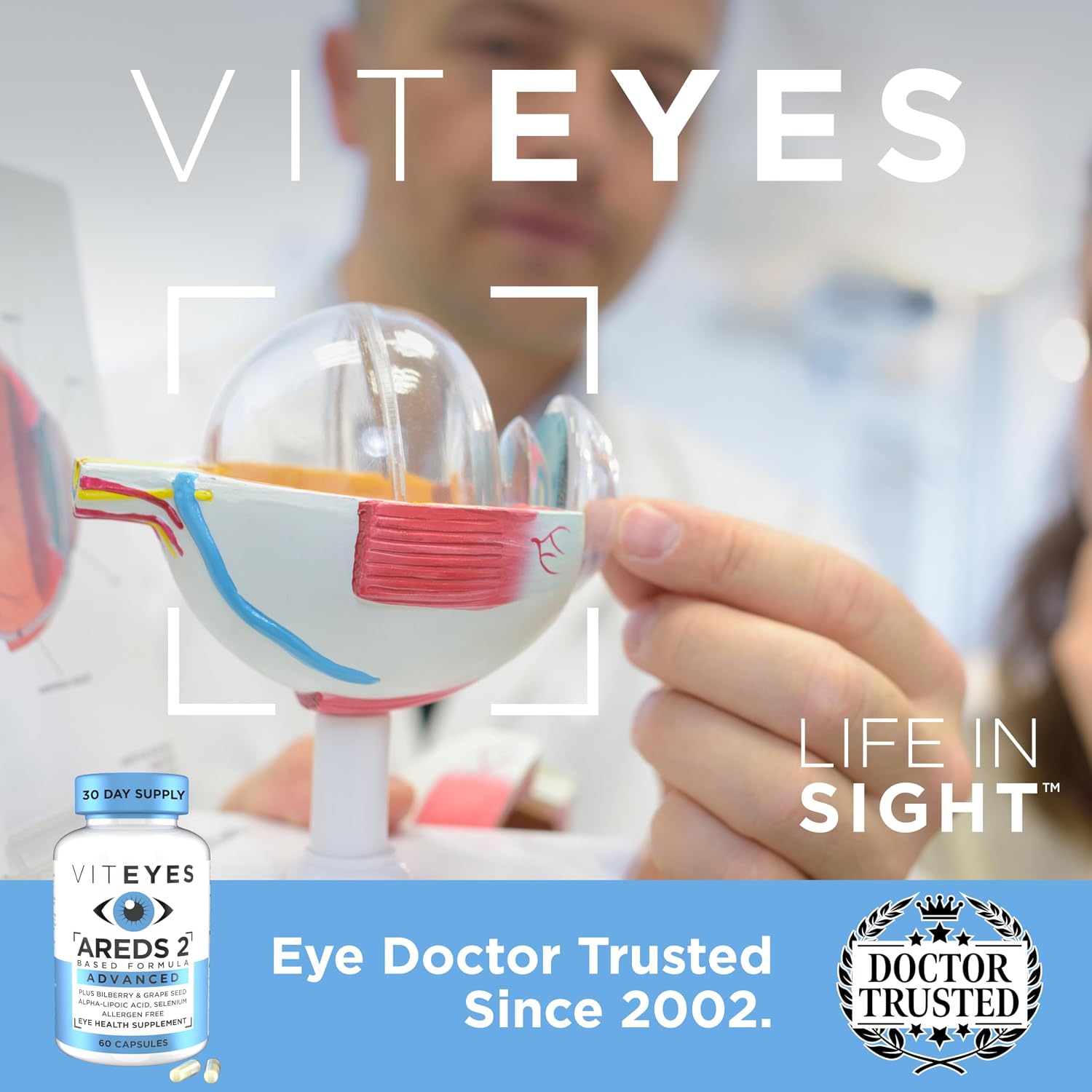 Viteyes AREDS 2 Advanced Eye Vitamins, Macular Support with Bilberry, grapeseed, FLORAGLO Lutein, Selenium, Natural Vitamin E, Allergen Free, Vision Protection, Eye Doctor Trusted, 180 Count