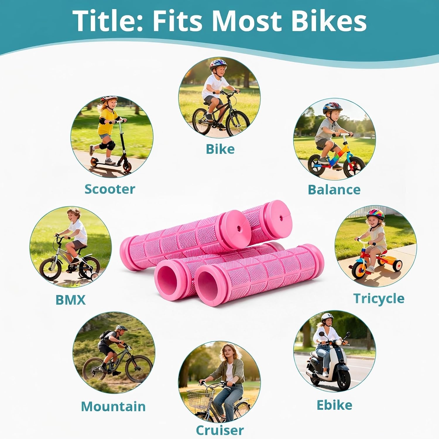 CHUNZEXI 4 PCS Bike Handlebar Grips, Rubber Bicycle Bar Grips Replacement, Non-Slip Handle Grips for Kids Bikes, Scooters, BMX