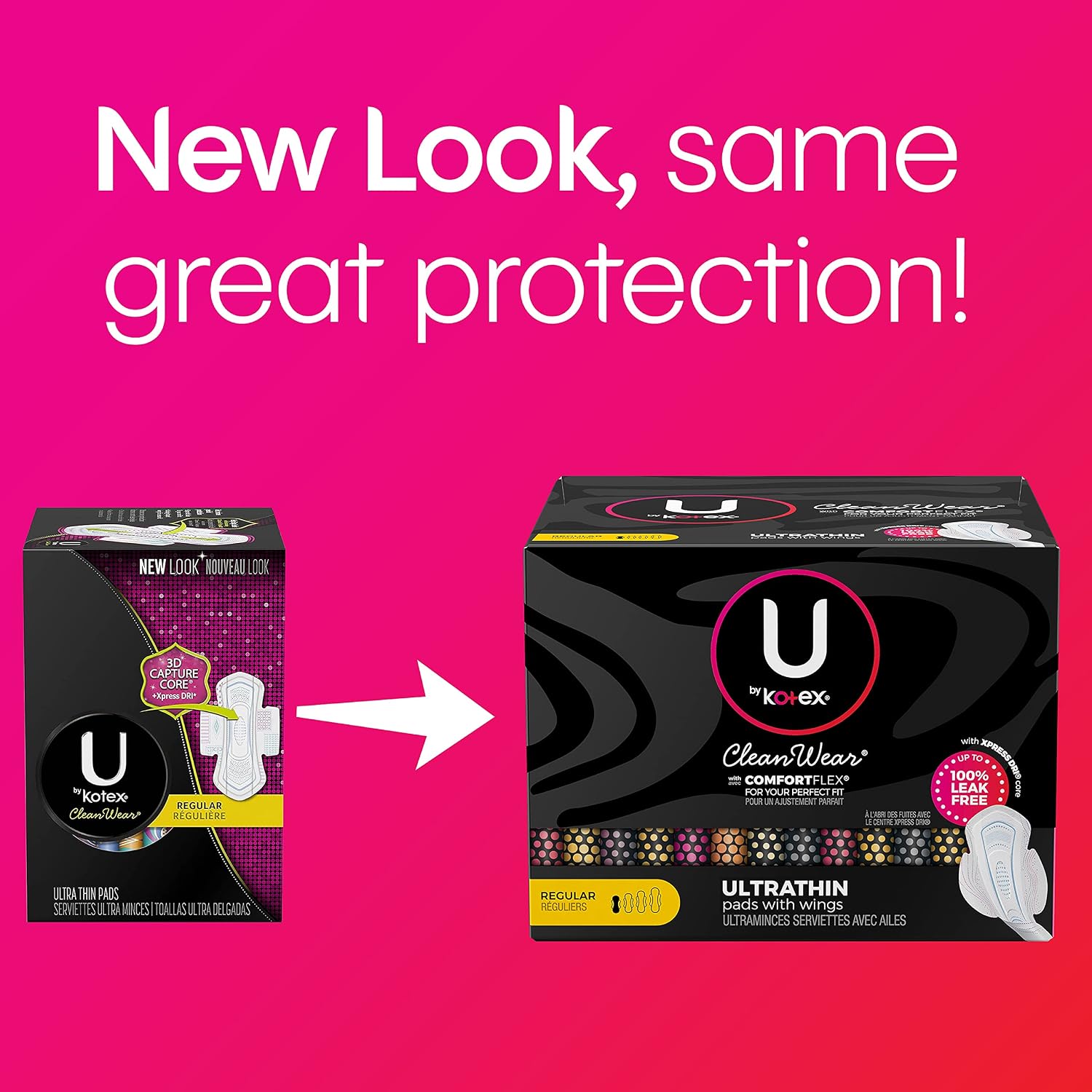 U by Kotex CleanWear Ultra Thin Feminine Pads with Wings, Regular, Fragrance-Free, 50 Count