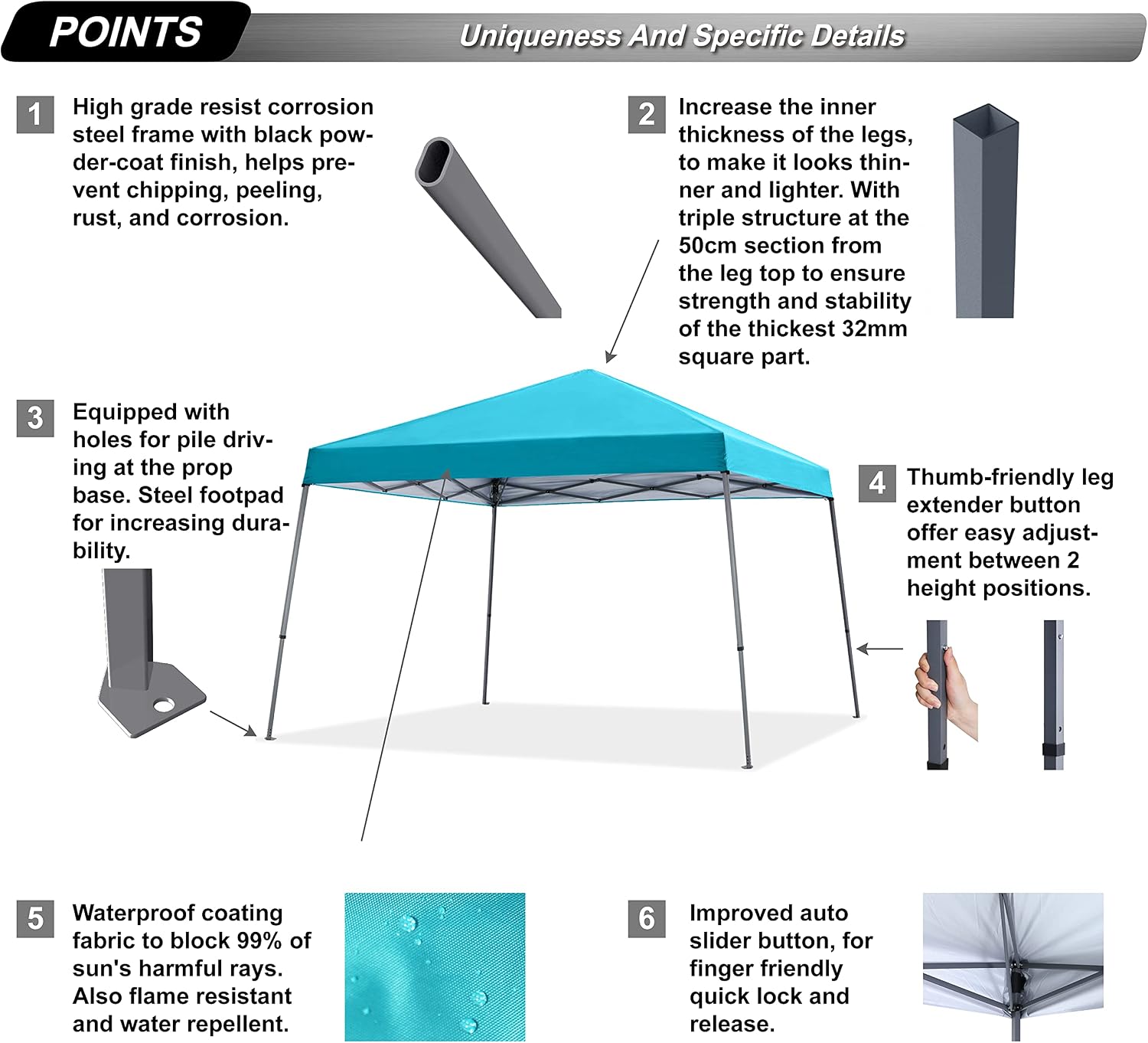 ABCCANOPY 11x11 Pop Up Canopy Tent, Stable Slant Leg Outdoor Shade, Black
