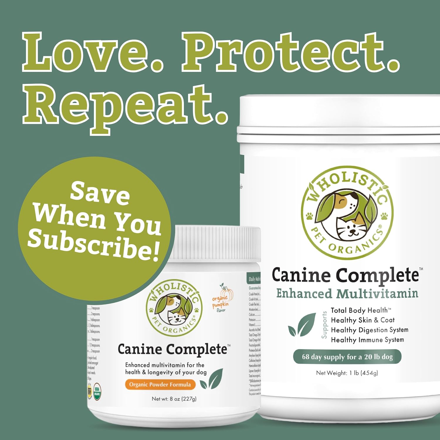 Organic Dog Vitamins | 1 Lb | 45 Scoops | Daily Dog Multivitamin with Prebiotics, Probiotics for Immune Support, Skin Coat, Digestion, & Joint Health | Canine Complete