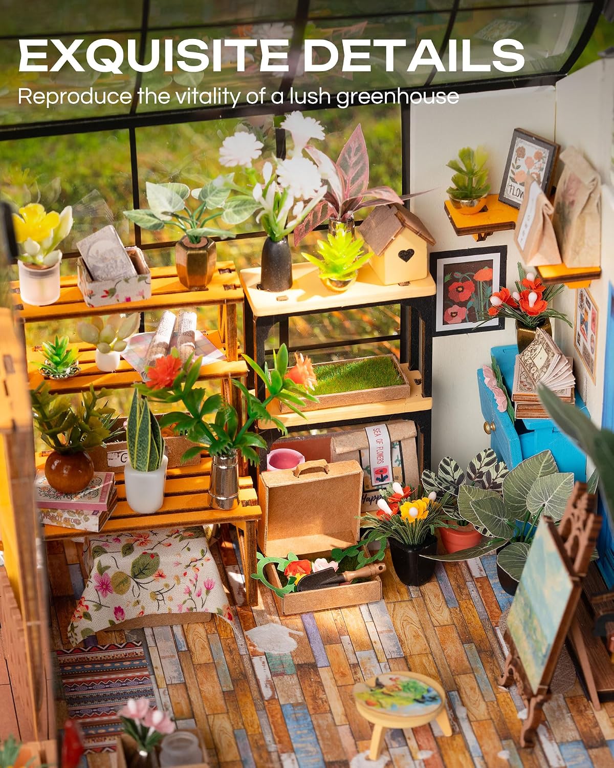 Rolife Greenhouse DIY Miniature Dollhouse Kit Creative Gift for Adults | 1:18 Scale Cathy's Flower House with LED Light, Wooden 3D Puzzle Model Kit