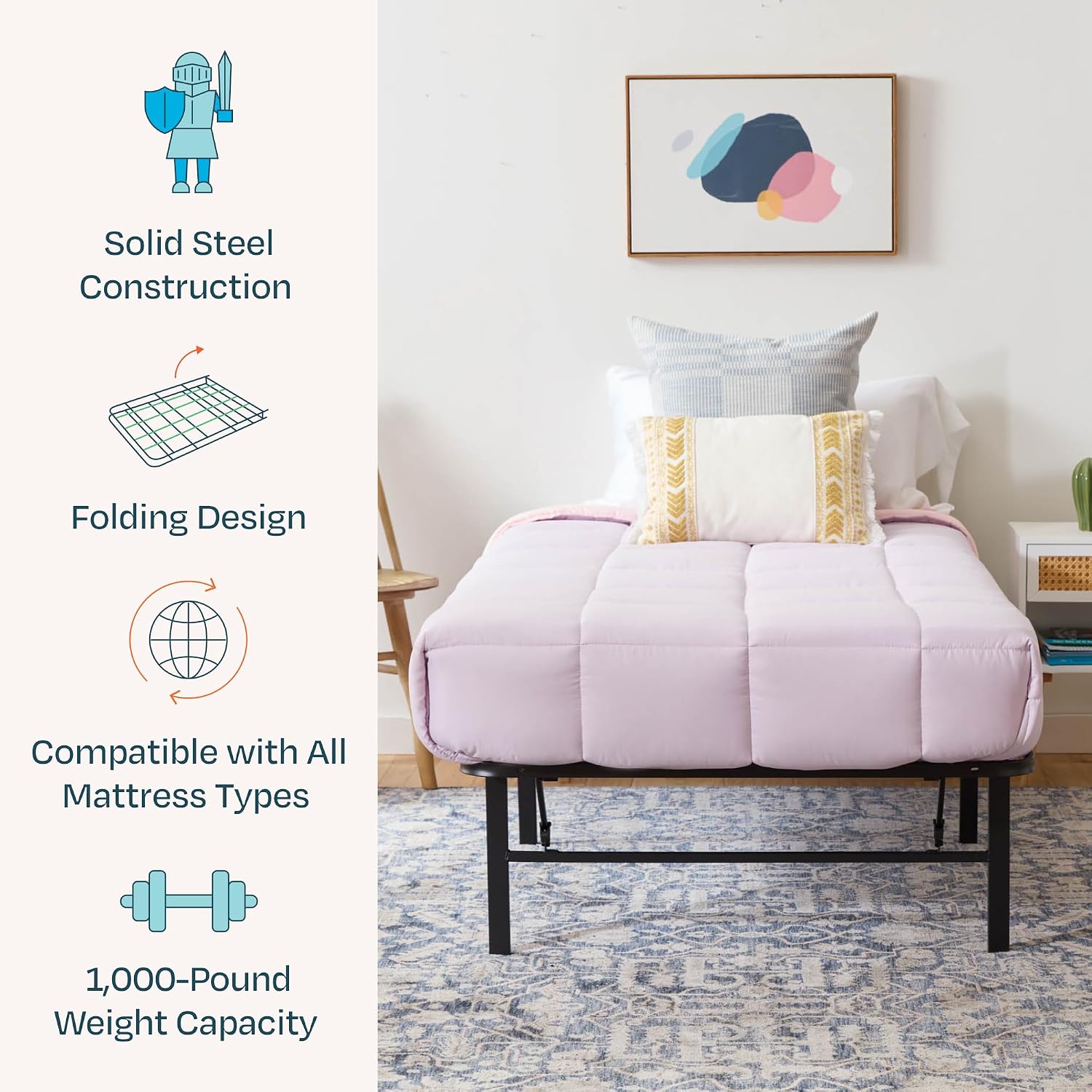 Linenspa Folding Metal Platform Bed Frame - Easy Assembly - Sturdy Steel - No Box Spring Needed - Underbed Storage - Mattress Foundation - 14" High