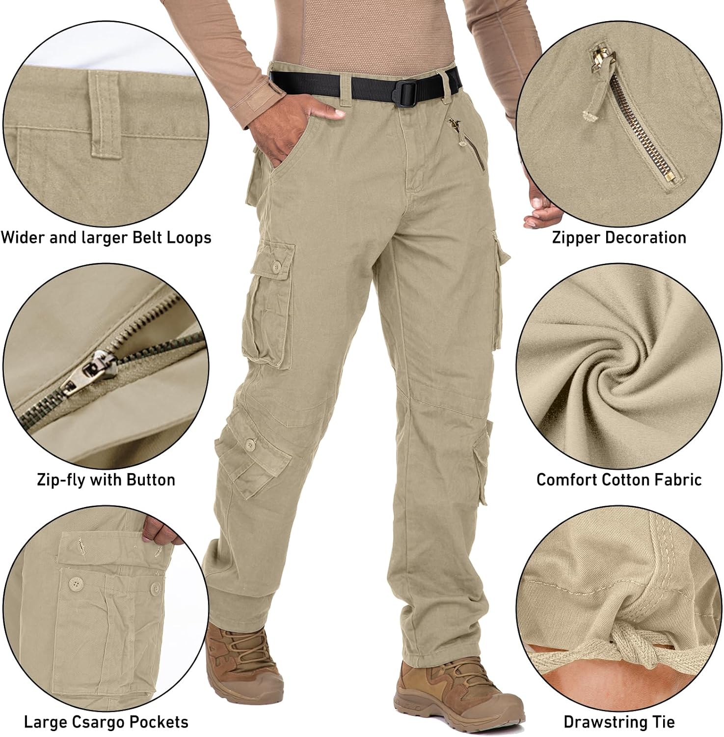 Mens Cargo Pants Camo Work Tactical Rip Stop BDU Casual Army Military Pants | 100% Cotton,Wear Resistant,Breathable,Sweat-absorbent,Men's Wild Cargo Pants with 8 Pockets,Relaxed Loose Fit Hiking Pants