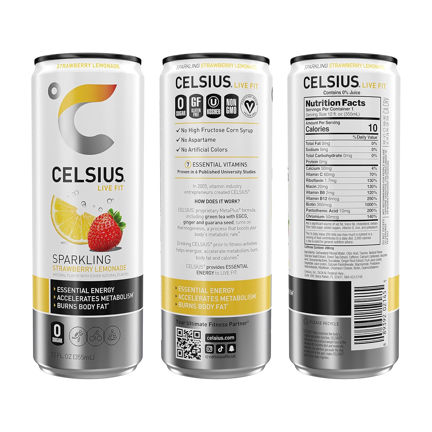 CELSIUS Sparkling Orange, Sugar Free Energy Drink, 12 Fl Oz (Pack of 4)