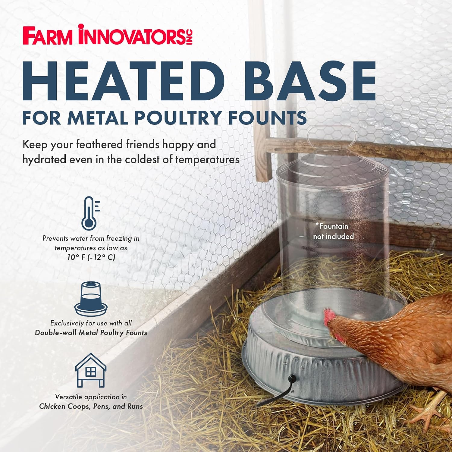 Farm Innovators 125 Watt Heated Base for Double Wall Metal Poultry Founts with 35 Degrees Fahrenheit Temperature and Below