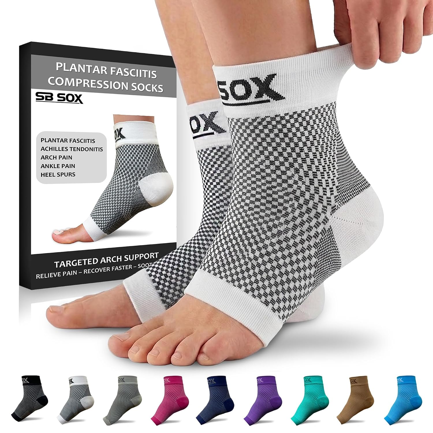 SB SOX Compression Socks for Plantar Fasciitis Relief (Gray, Medium) | Best Socks for Heel Pain Relief, Achilles Tendonitis & Foot Pain – Toeless Ankle Compression, All-Day Comfort