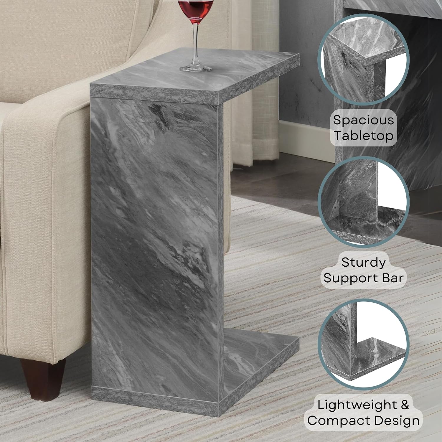 Convenience Concepts Northfield Admiral C Shaped End Table 18" - Contemporary Modern C Shaped Side Table