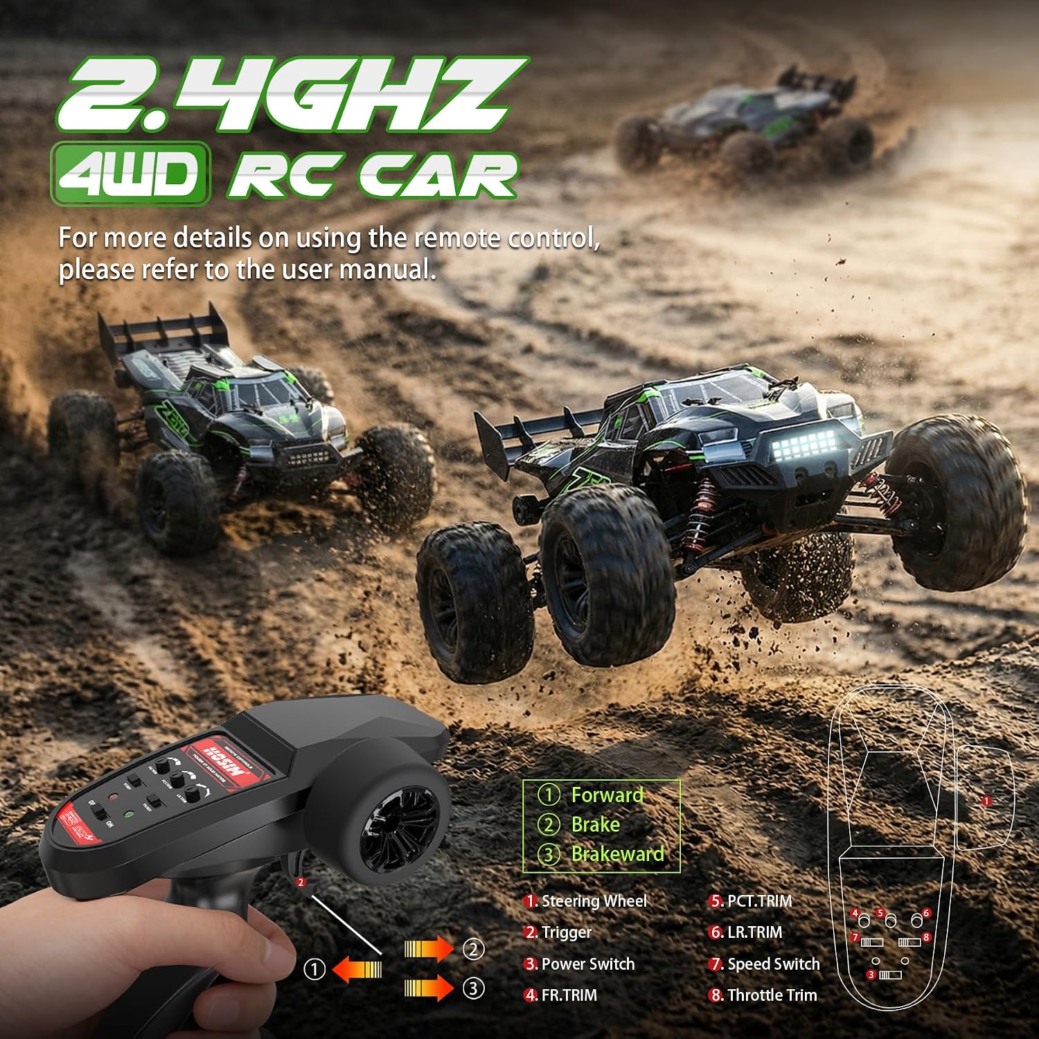 Hosim 1/10 Brushless RC Cars for Adults & Boys 60+ KPH, Fast RC Truck | 4x4 Off-Road All-Terrain Big Remote Control Car