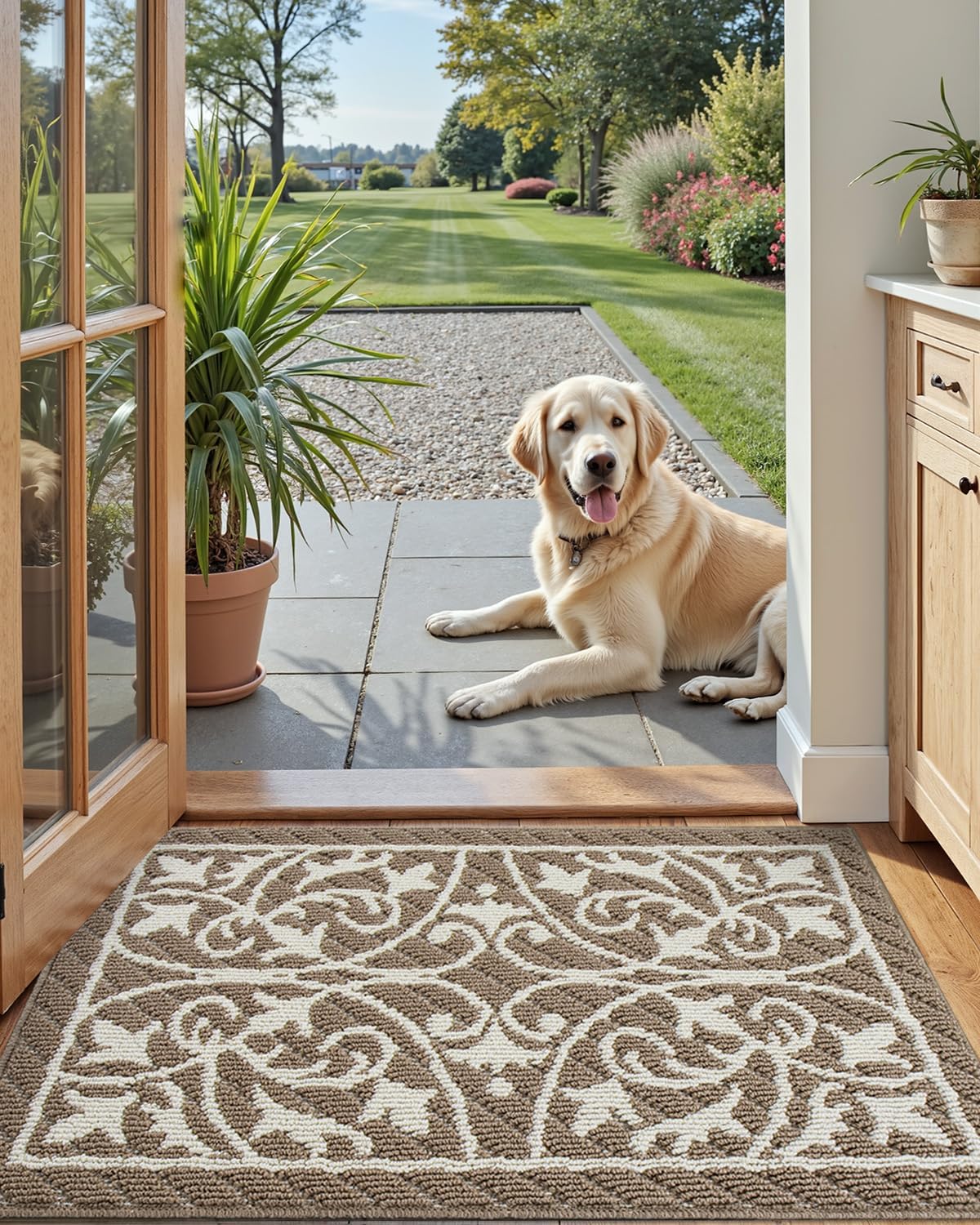 DEXI Front Door Mat Indoor Entryway 24x36 Inside Entrance Doormat Green