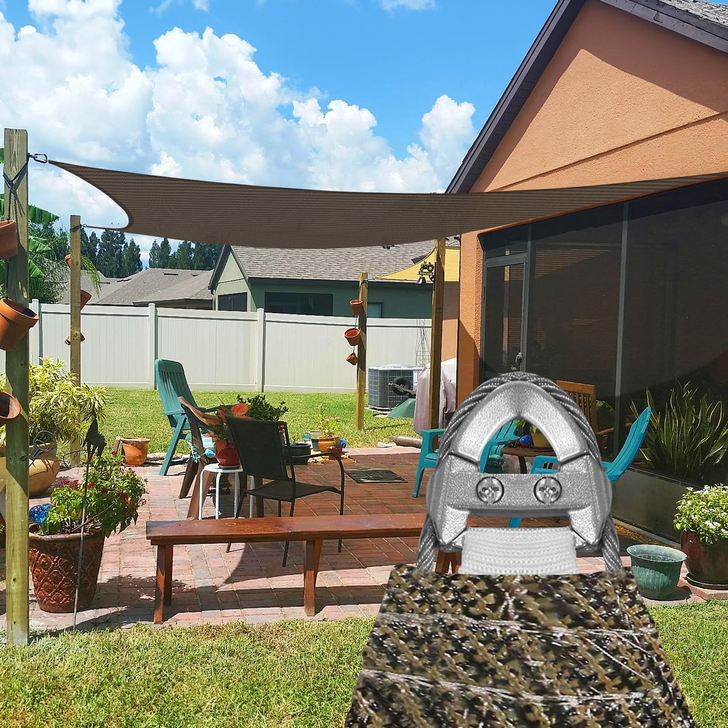 Windscreen4less 24' x 24' Sun Shade Sail with A-Ring Wire Rope Rectangle Outdoor Shade Cover for Deck Backyard Patio Garden (Brown)