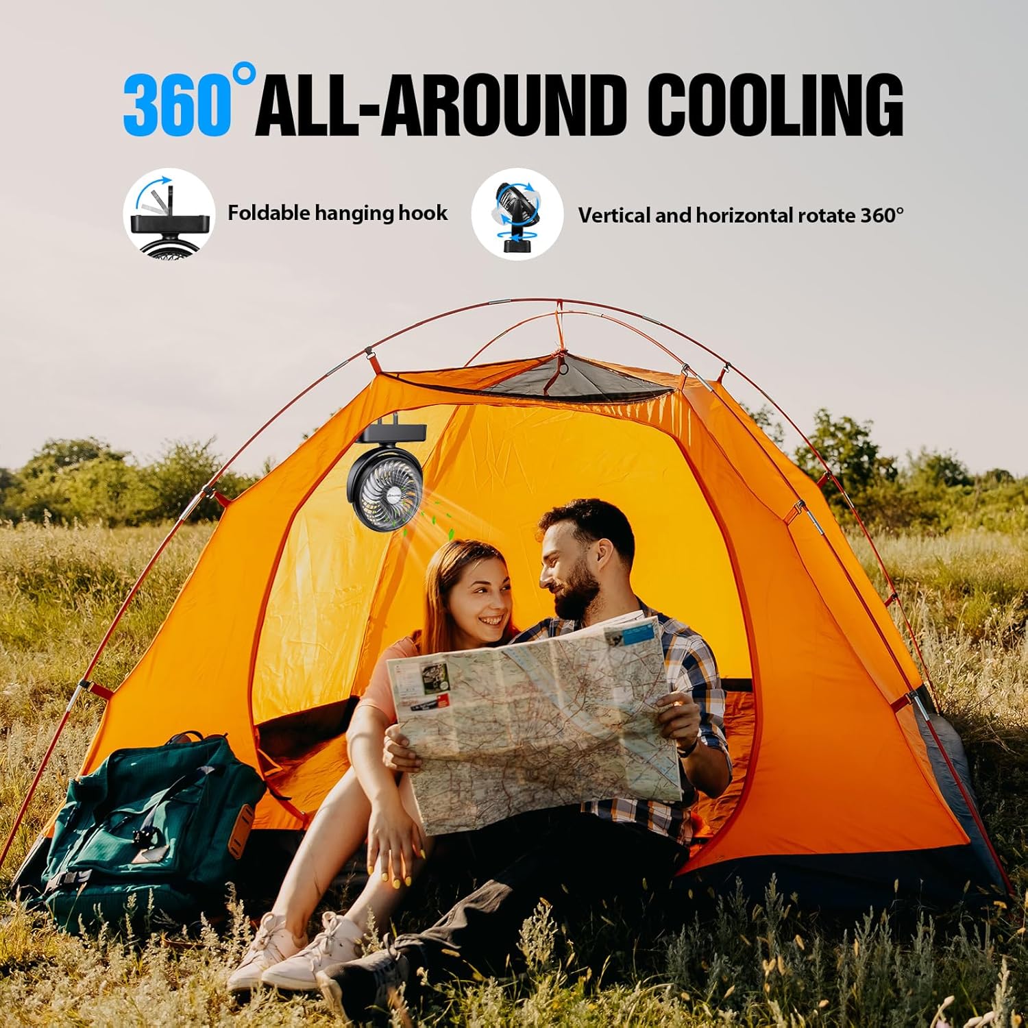 AMACOOL 10000mAh Battery Operated Camping Fan with LED Light-7 inch
