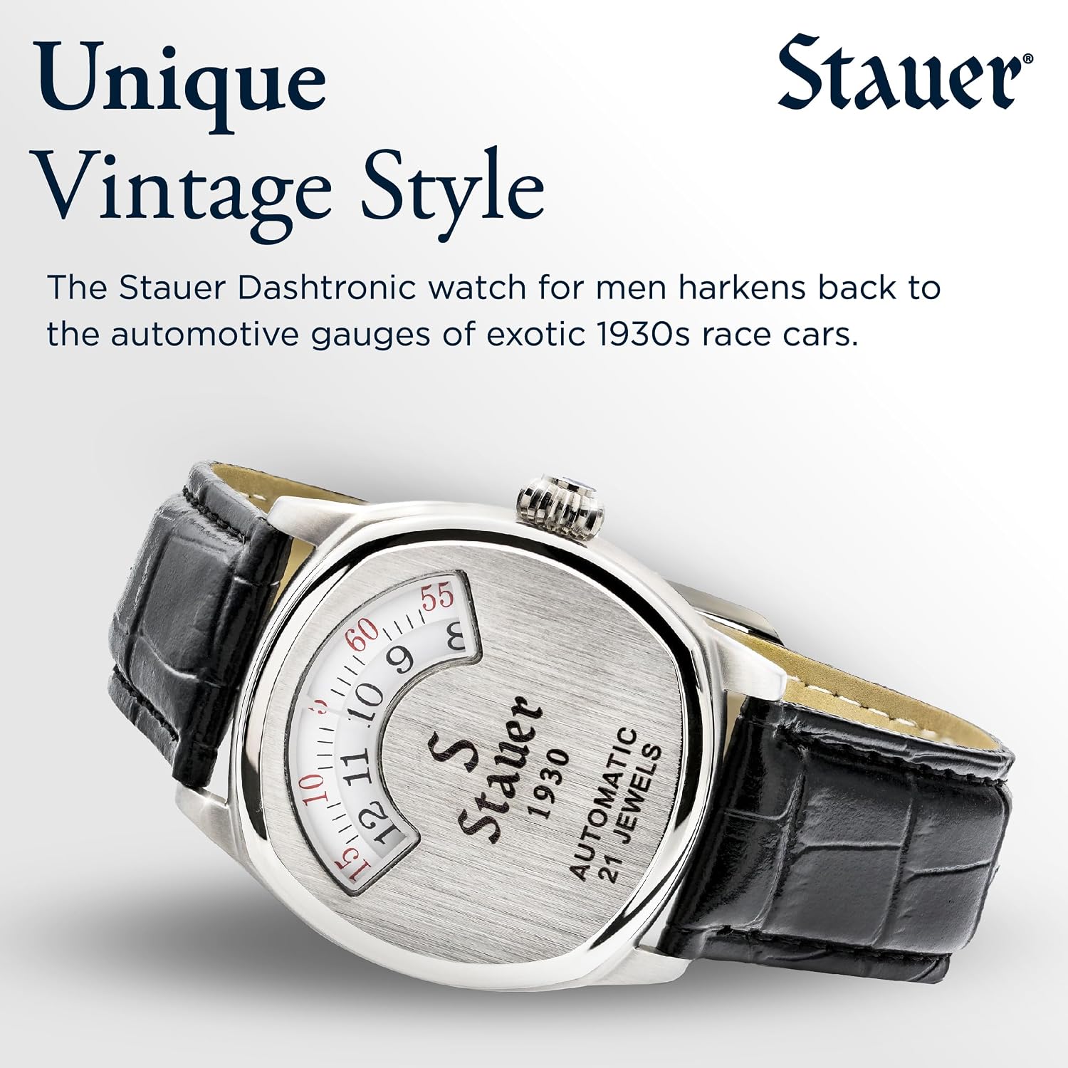 Stauer 1930 Dashtronic Watch Cotswold Genuine Men's Automatic Watch with Leather Band and Stainless Steel Case 21-Jewel Movement and 3-ATM Water Resistant