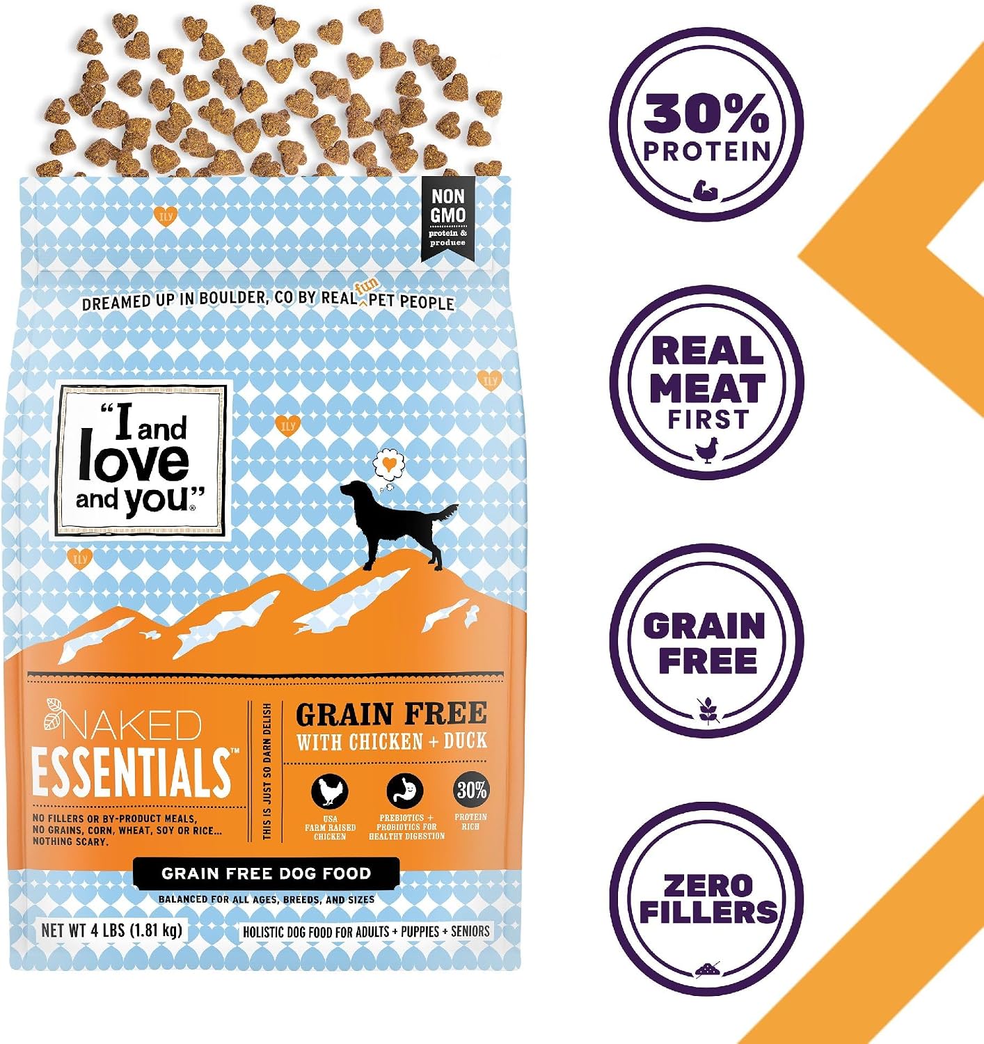 I and love and you Naked Essentials Dry Dog Food - Lamb + Bison - High Protein, Real Meat, No Fillers, Prebiotics + Probiotics, 4lb Bag