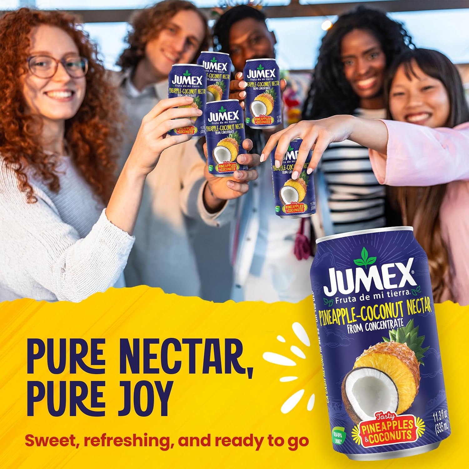 Jumex Mango Nectar Juice & Peach Nectar - Made with Fresh Fruit Puree - Tropical Fruit Juice Concentrate for Smoothie Mix, Cocktail Mixers & Kids Beverages - 11.3oz, 12 Pack Canned Drinks