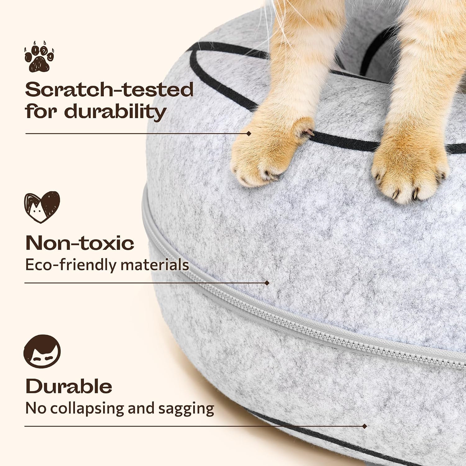 Cat Cave – Premium Felt Cat Bed for Indoor Cats, Handmade 100% Merino Wool (Large, Black Aqua)