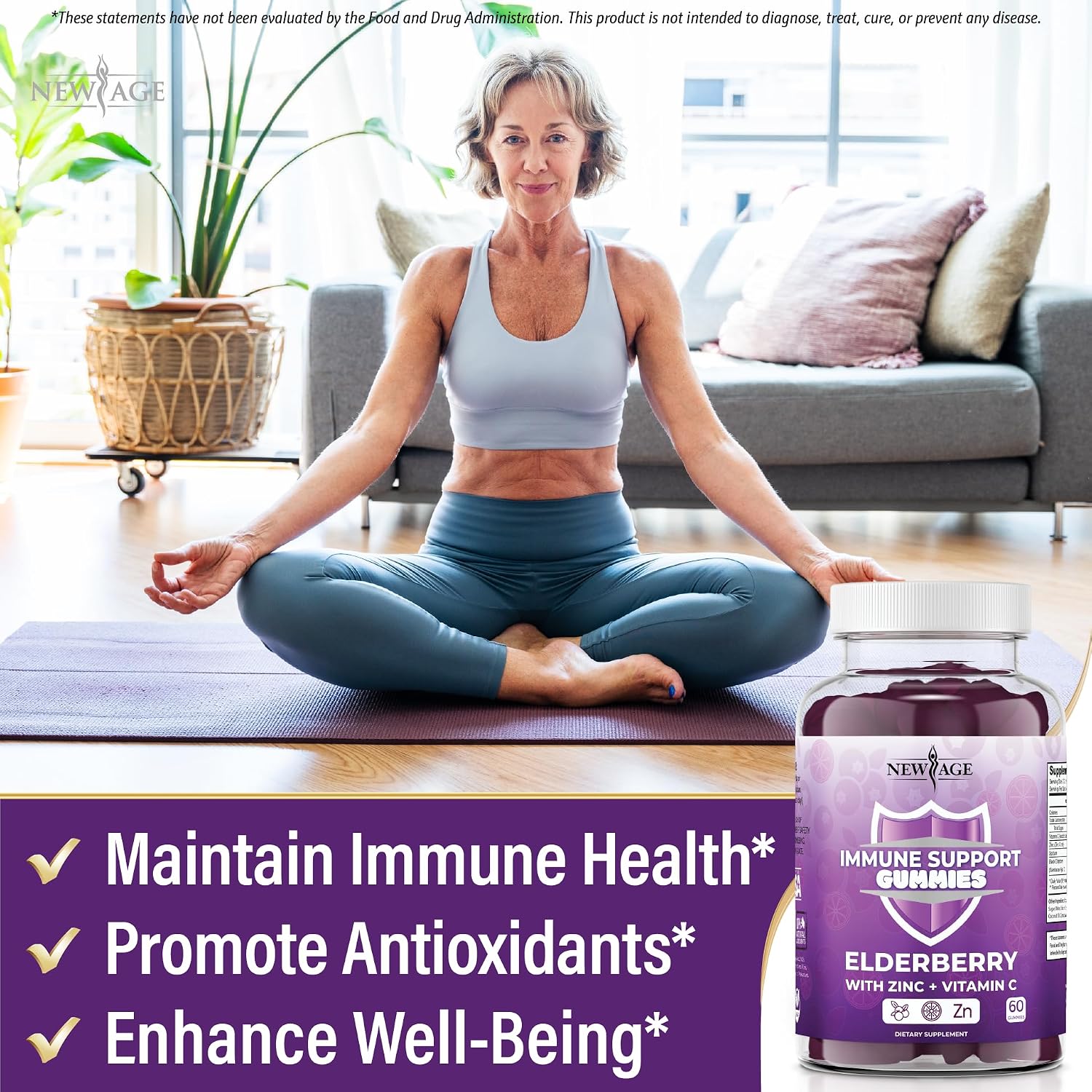 NEW AGE Immune System Support Gummies - Sambucus Black Elderberry Gummies with Vitamin C and Zinc (120 Count (Pack of 2))