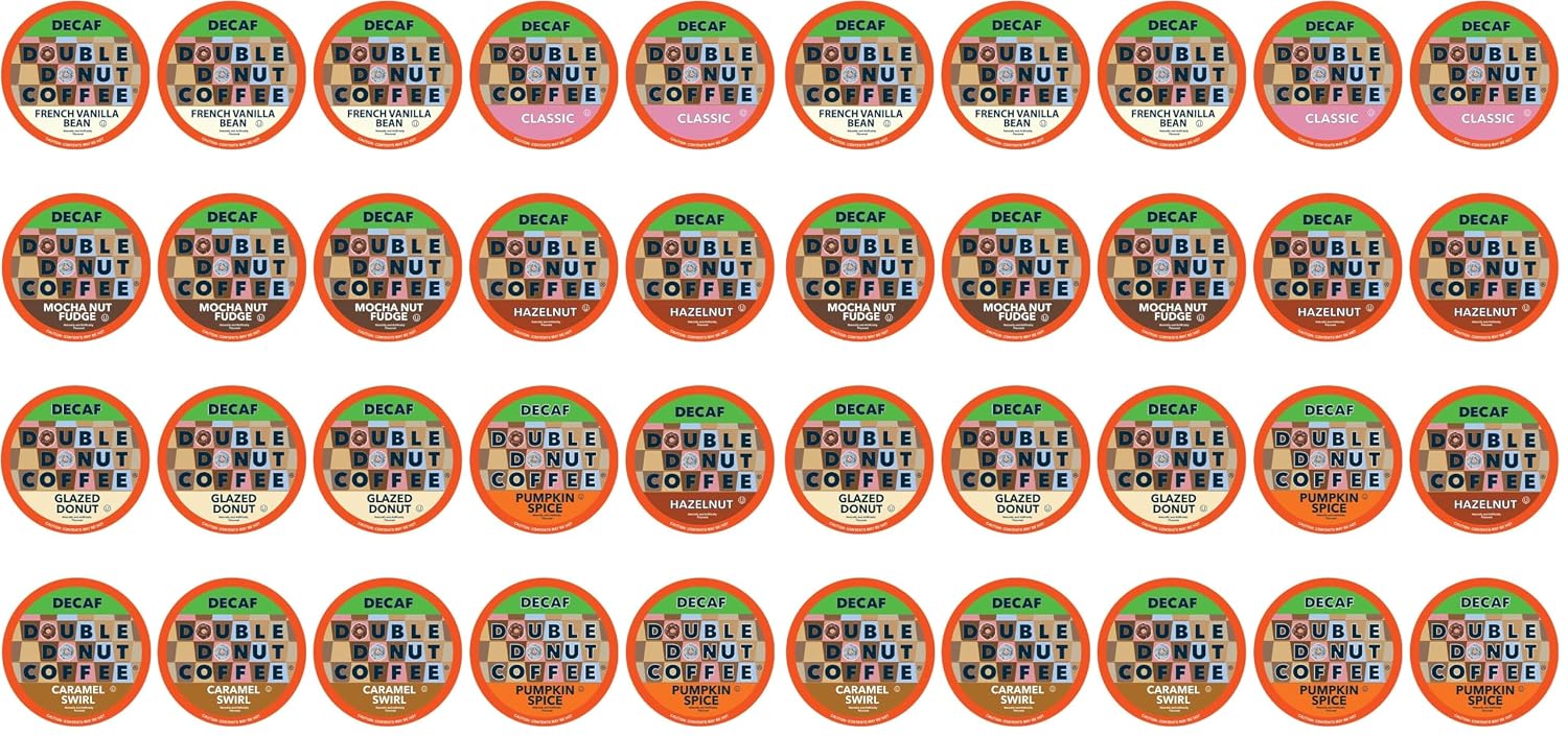 Double Donut Coffee Double Donut Medium Roast Decaf Coffee Pods, Classic, for Keurig K-Cup Machines, 24 Single-Serve Capsules per Box