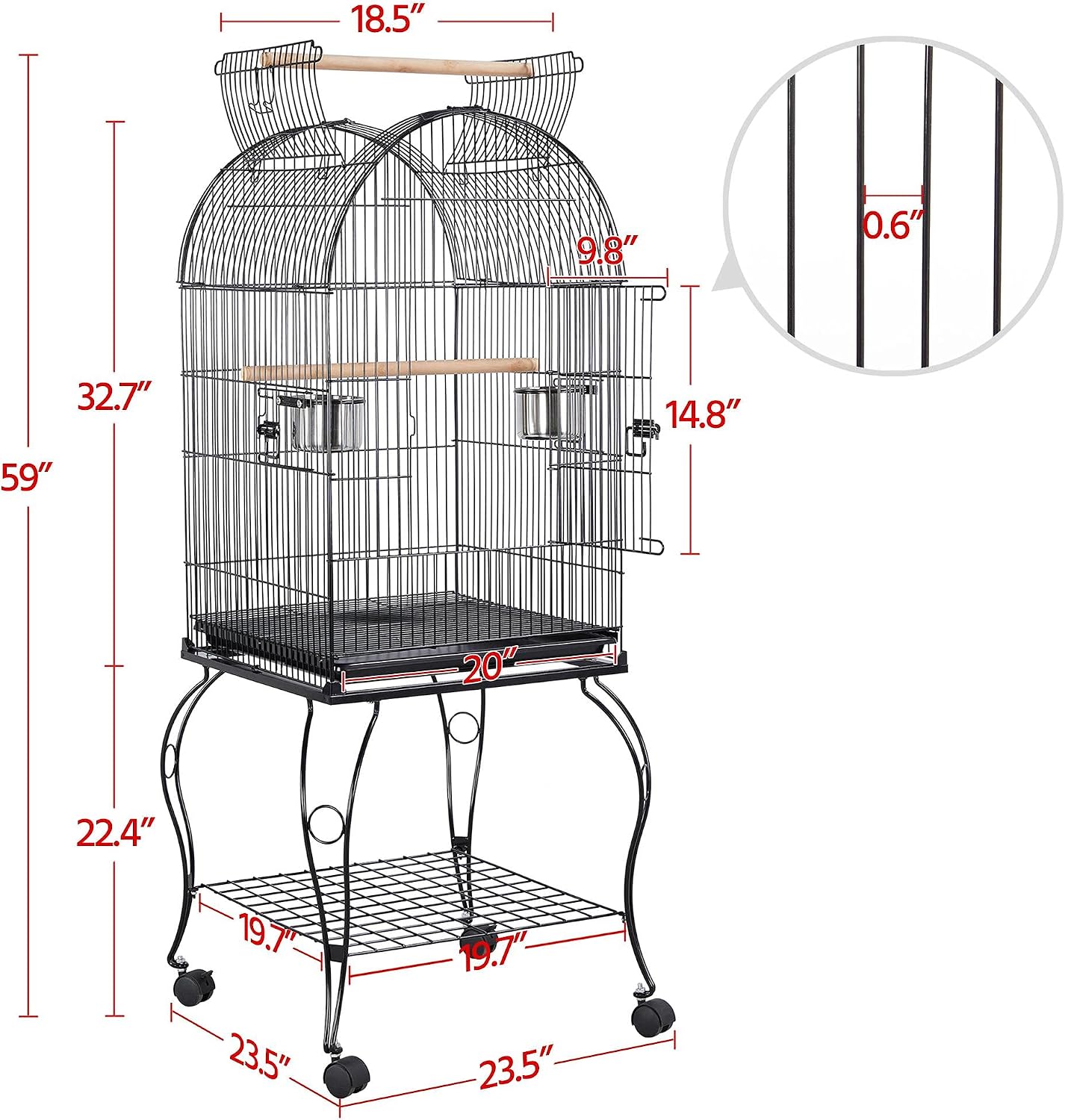 Yaheetech 59-inch Dome Open Top Large Medium Parrot Bird Cage On Stand for Sun Parakeets Conures Quaker Parrot Rolling Cockatiel Bird Cage