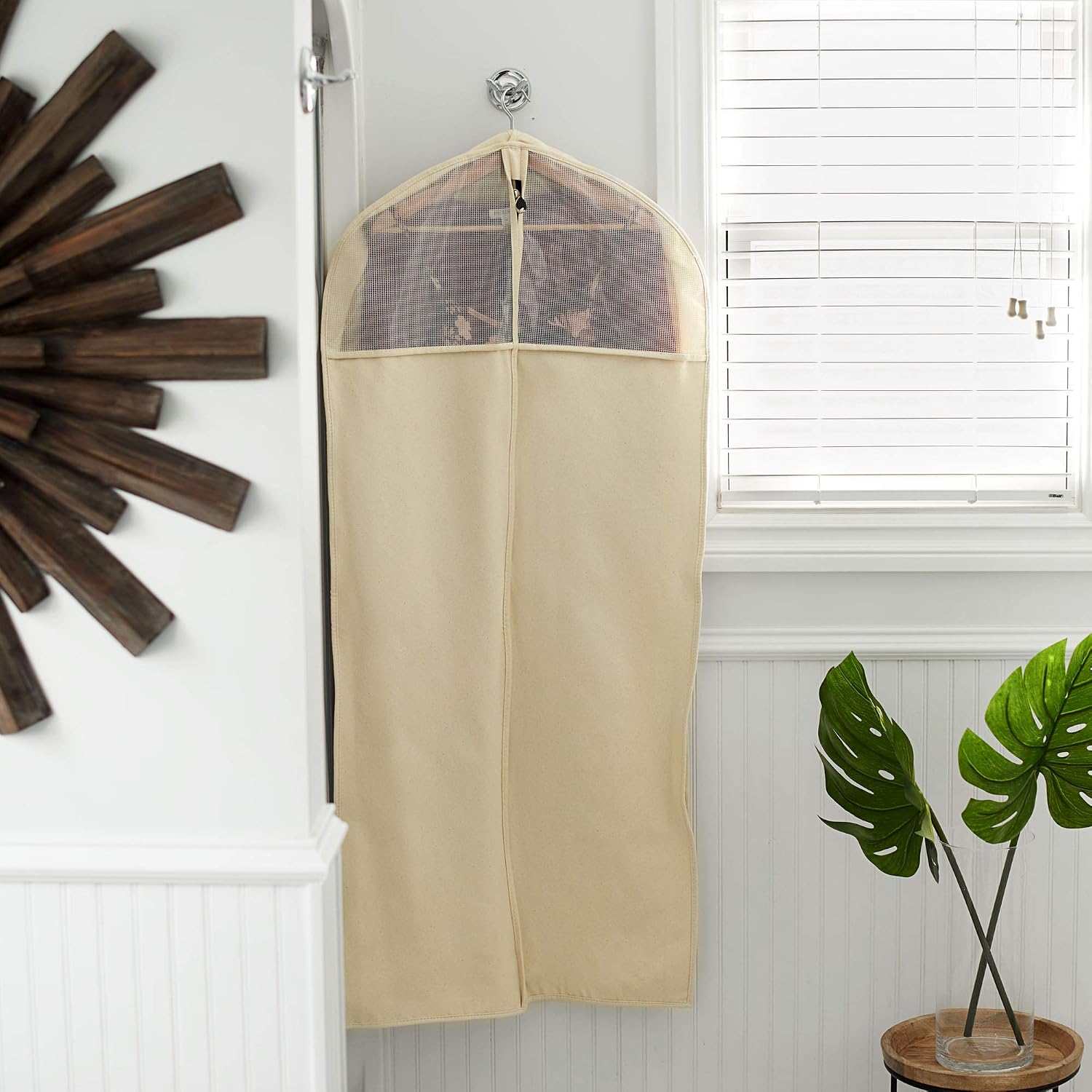 Household Essentials Canvas Sweater Storage Bags, 2-Pack, Breathable Cotton, Under-Bed Zippered Storage with Clear Top Window, Stackable, Cedar Insert Compatible (Not Included), Natural