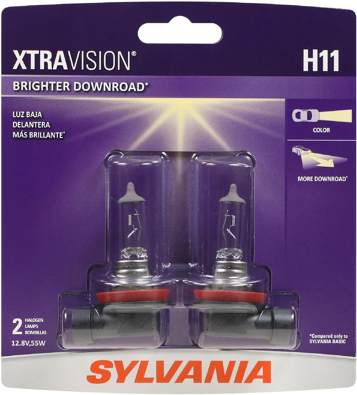 SYLVANIA - H11 XtraVision - High Performance Halogen Headlight Bulb, High Beam, Low Beam and Fog Replacement Bulb (Contains 2 Bulbs)