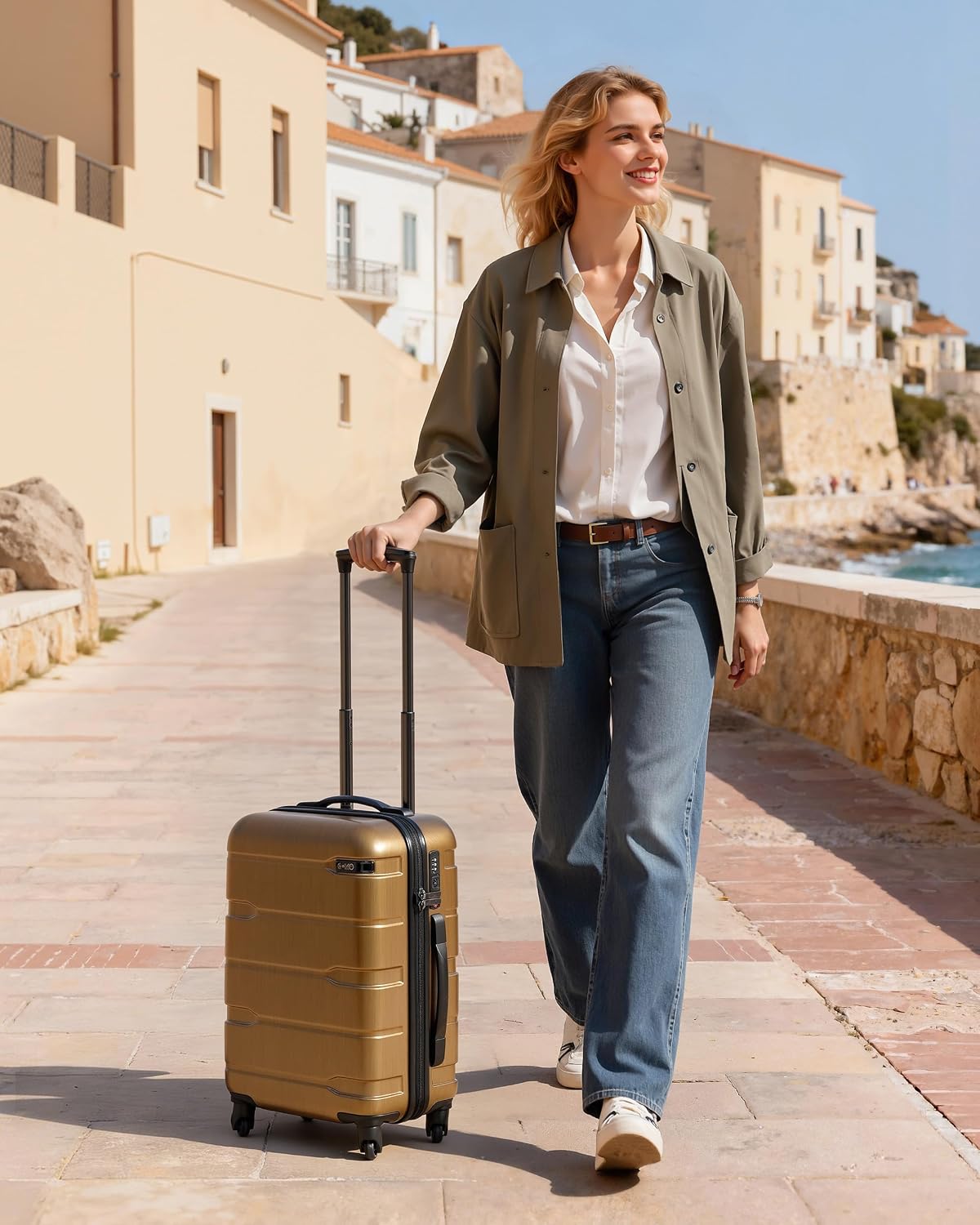 Coolife Medium Checked Luggage Hardside Suitcase with Spinner Wheels, 24in | Lightweight ABS+PC, Rolling Travel Suitcase with TSA Lock, Spinner Wheels, Durable Zipper, Charcoal
