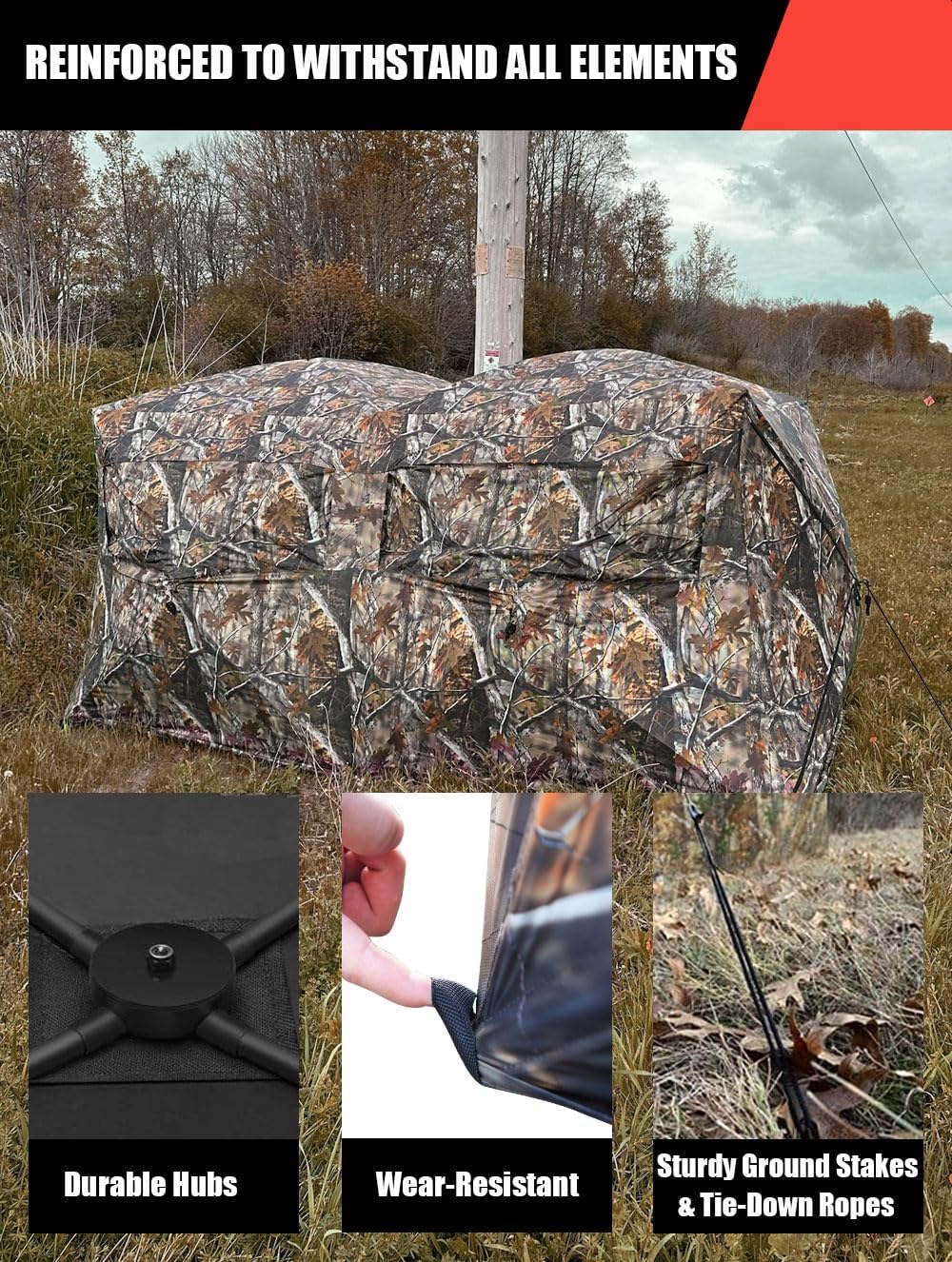 THUNDERBAY Bunkhouse Pop Up Portable 6 Person Side-by-Side Hunting Blind, Footprint: 140"x70" with 80" Height