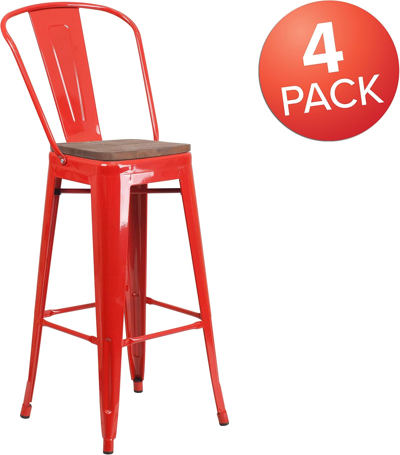 Flash Furniture 30 in Metal Barstool with Back, Blue | Commercial Grade, Removable Back, Indoor/Outdoor Use